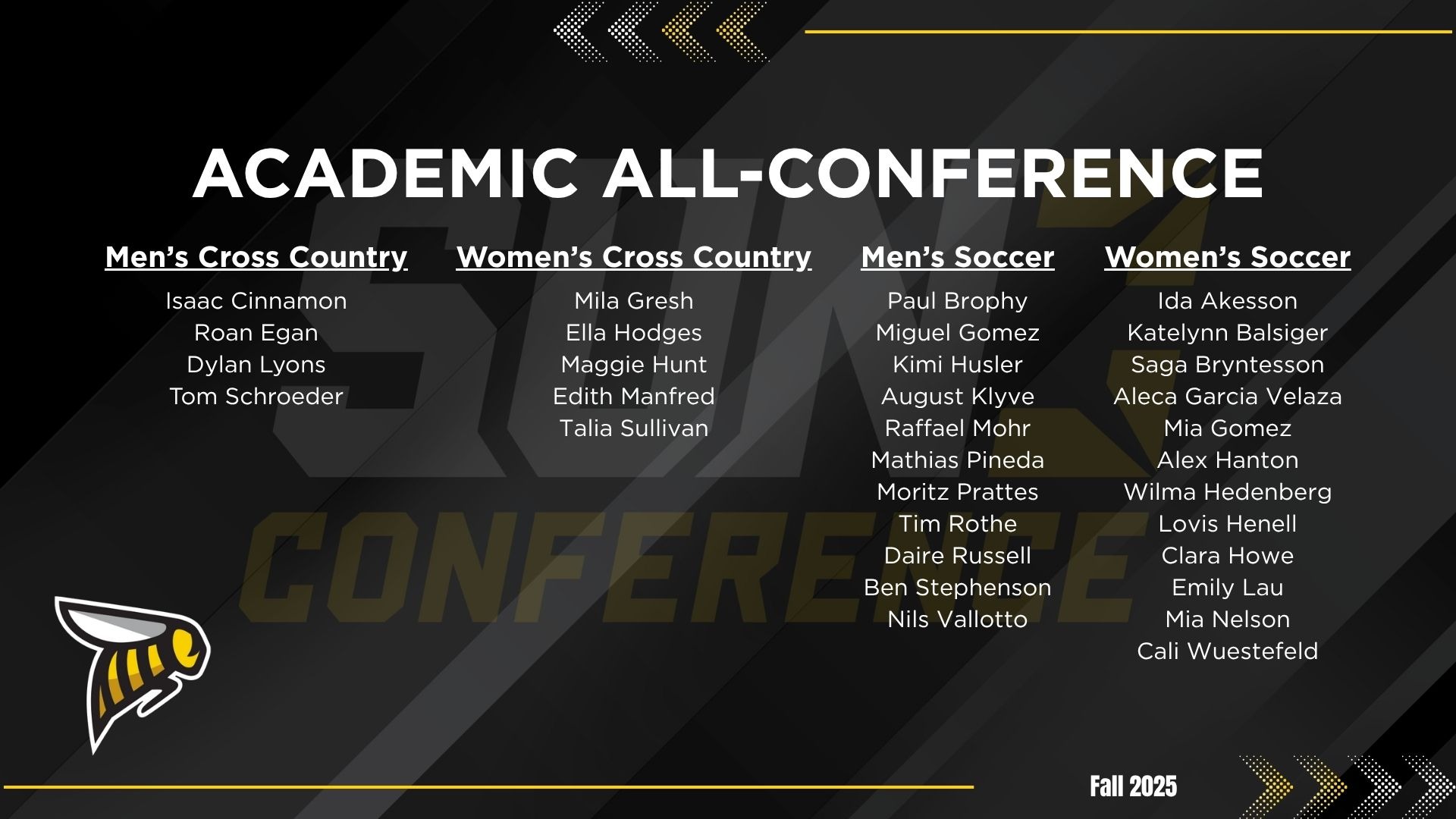 SUN Academic All-Conference Fall 2025