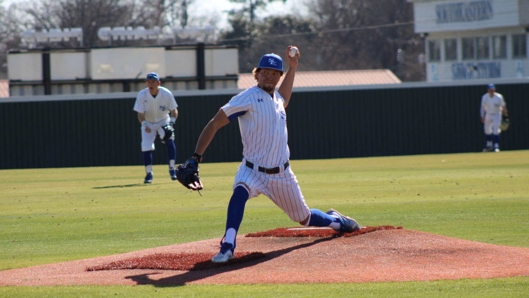 Cody Pfeffer delivers a pitch in SE's 7-4 win over Ouachita Baptist