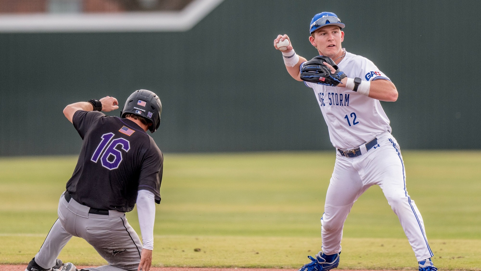 Jax Heid turns a double play versus Ouachita Baptist