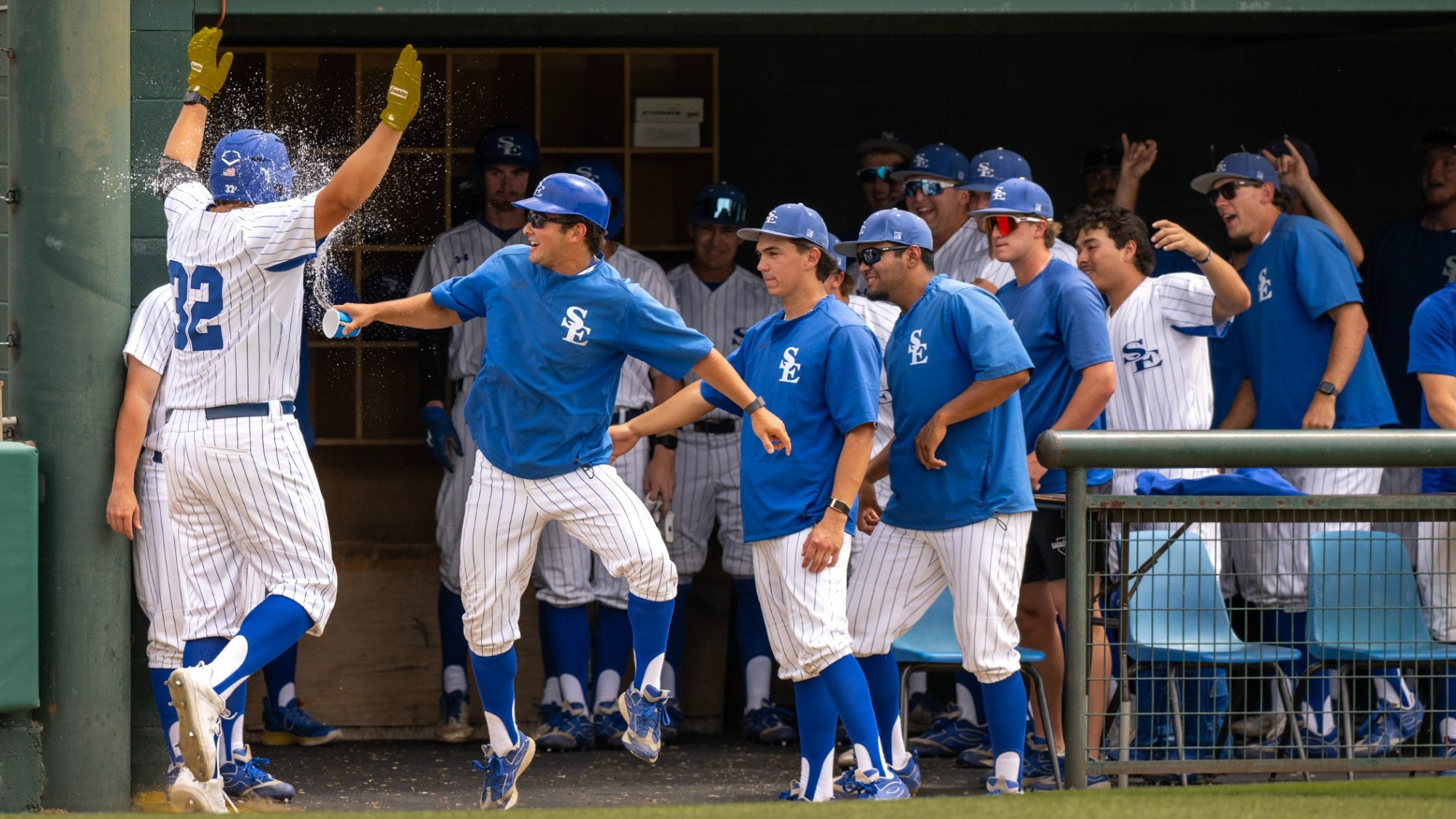 Carter Olson celebrates after a home run