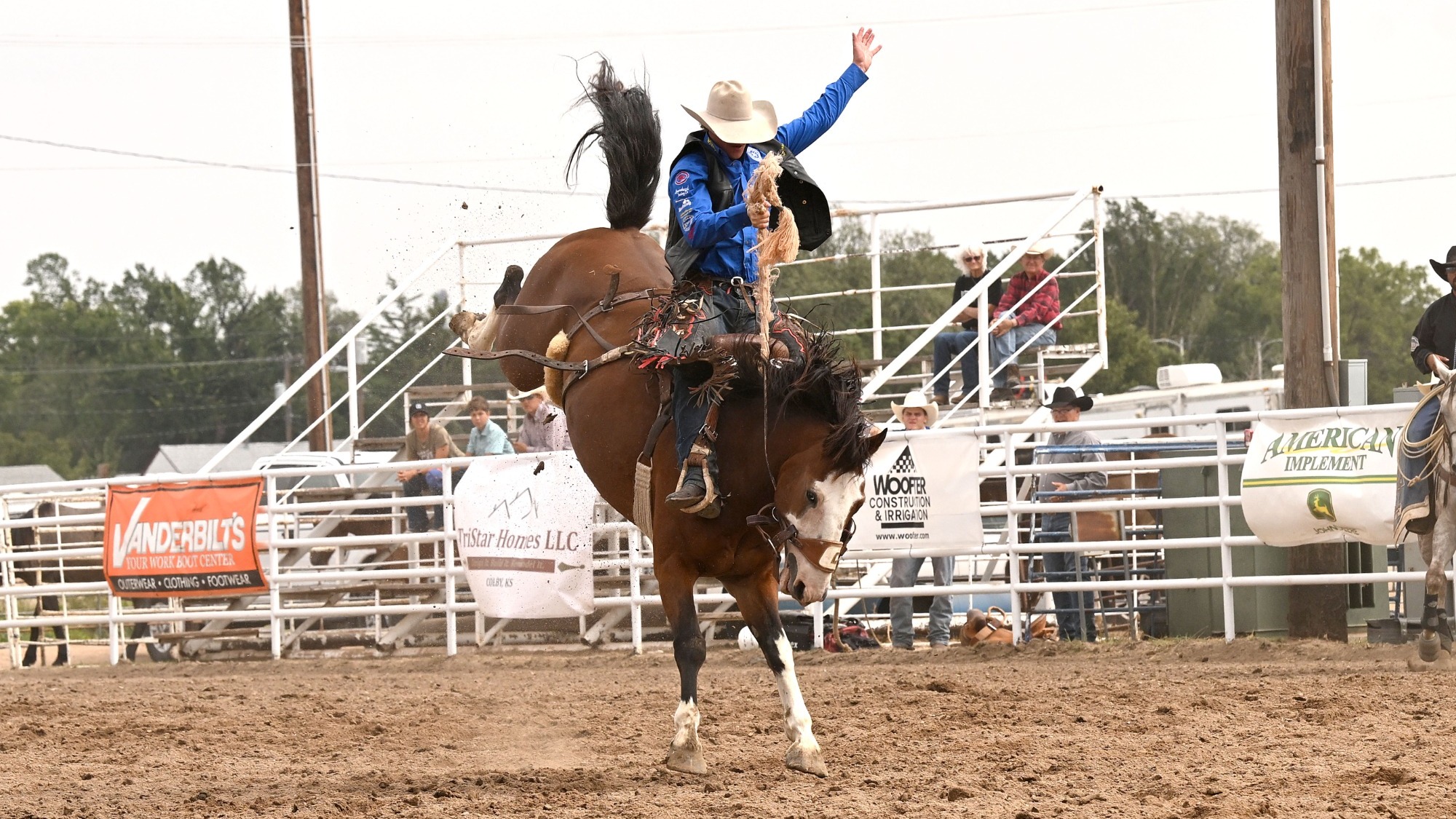 Brady Irvine rides during the Saddle Bronc Competition at the Colby CC Rodeo