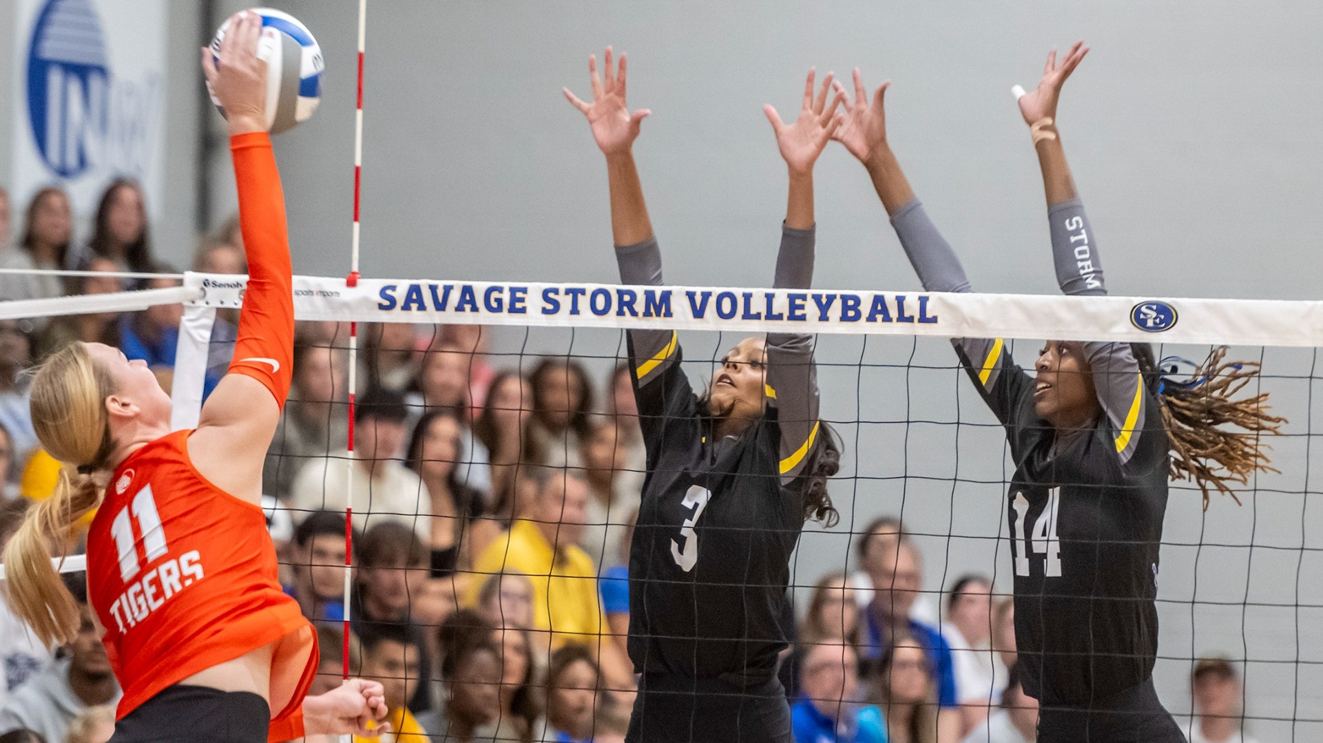 Jasmin Dion and Nykeriah Allen block vs. East Central