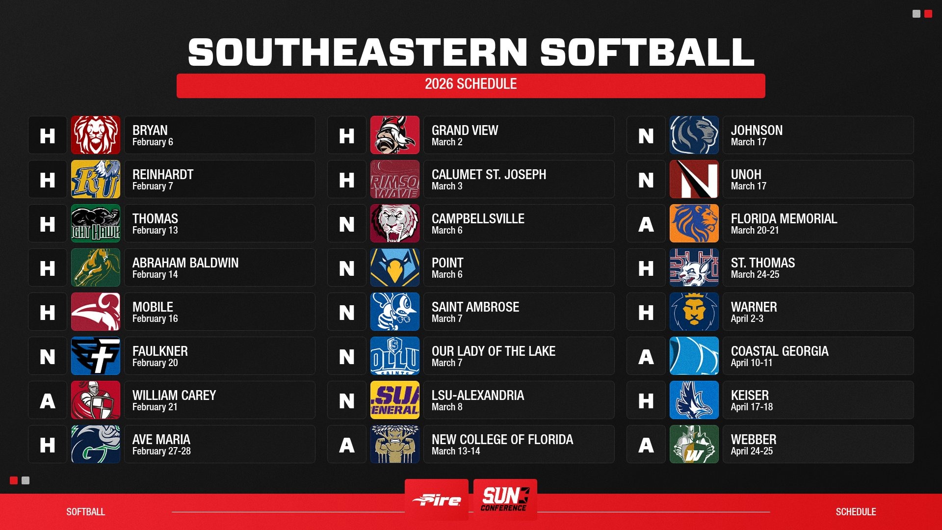 2026 Softball Schedule v2