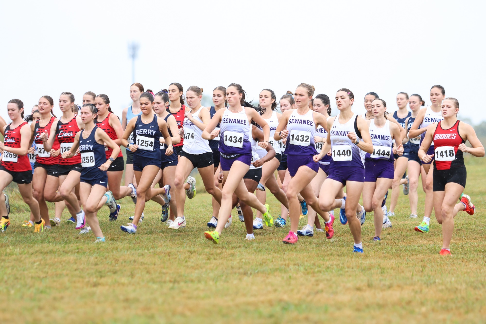 Sewanee women's cross country team runs alongside several competitors