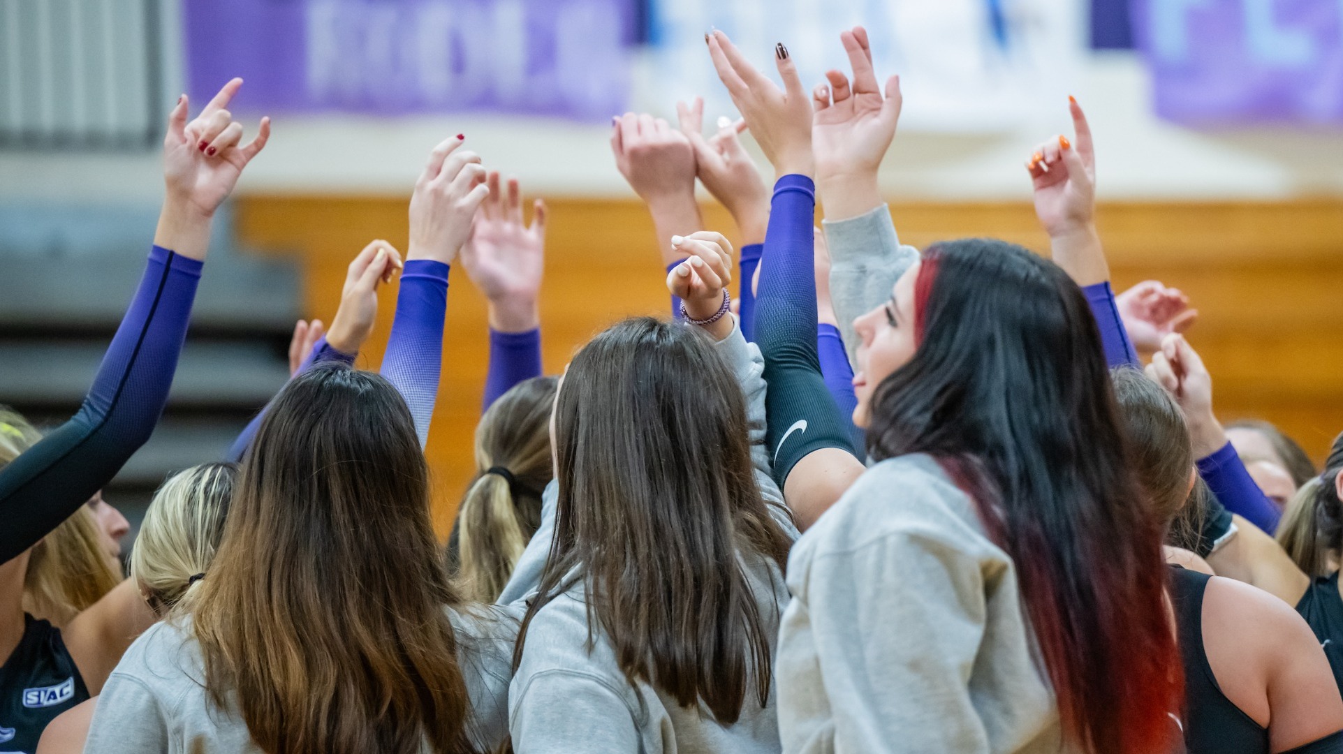 SHC Volleyball Huddle Hands Up