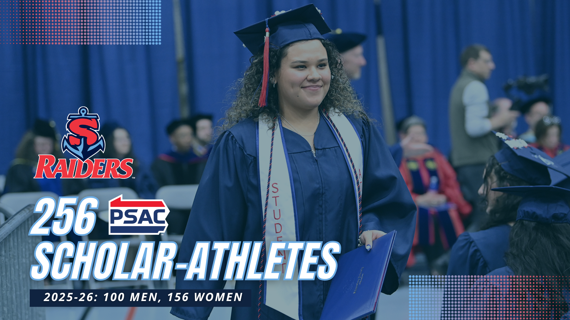 A graphic announcing the 256 PSAC Scholar-Athletes in 2025-26