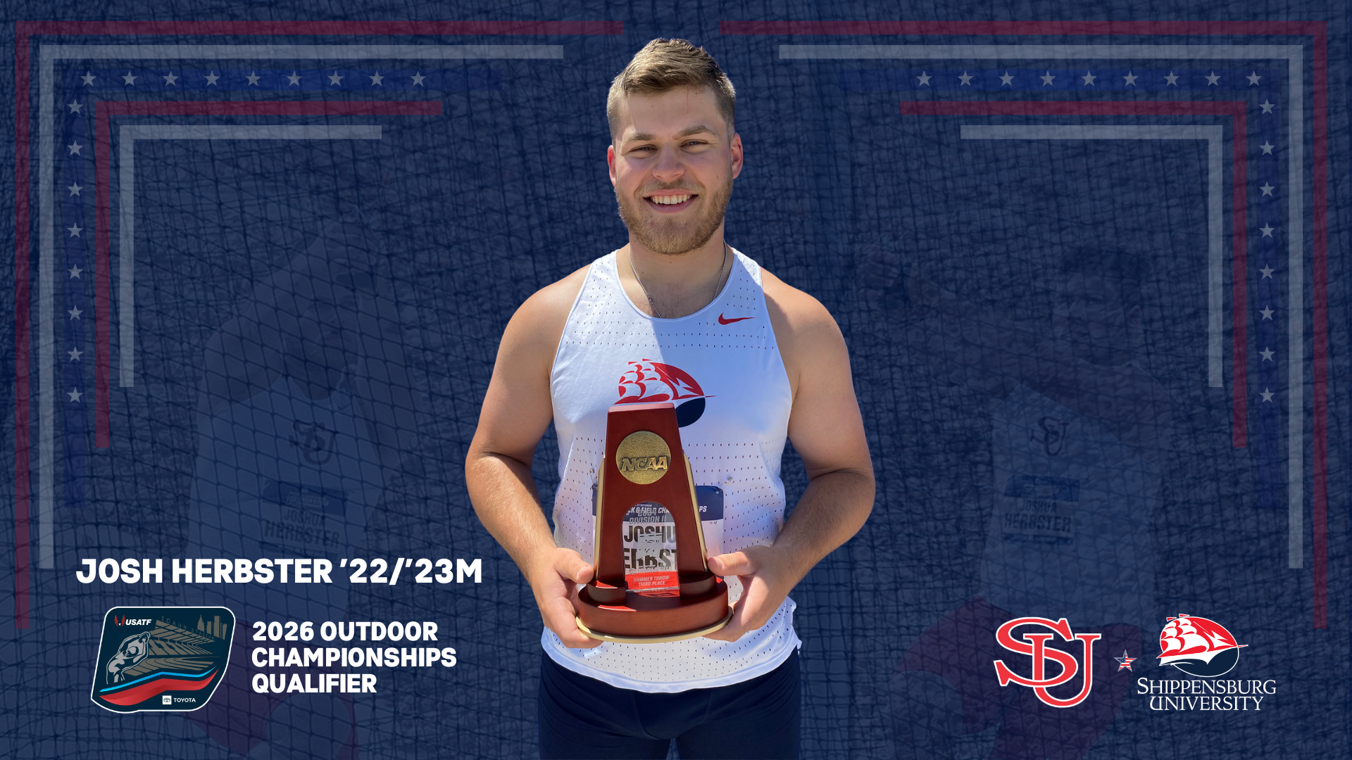 A graphic showing that Josh Herbster qualified to compete in the 2026 USATF Outdoor Championships