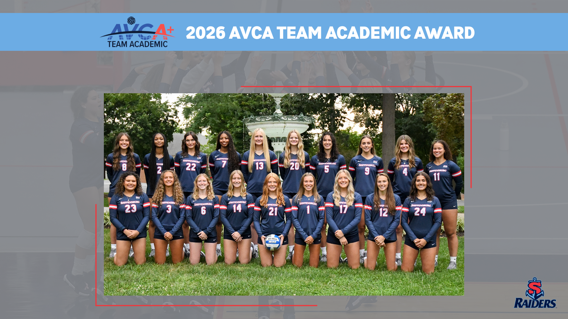 A graphic showing Shippensburg as a 2026 AVCA Team Academic Award recipient