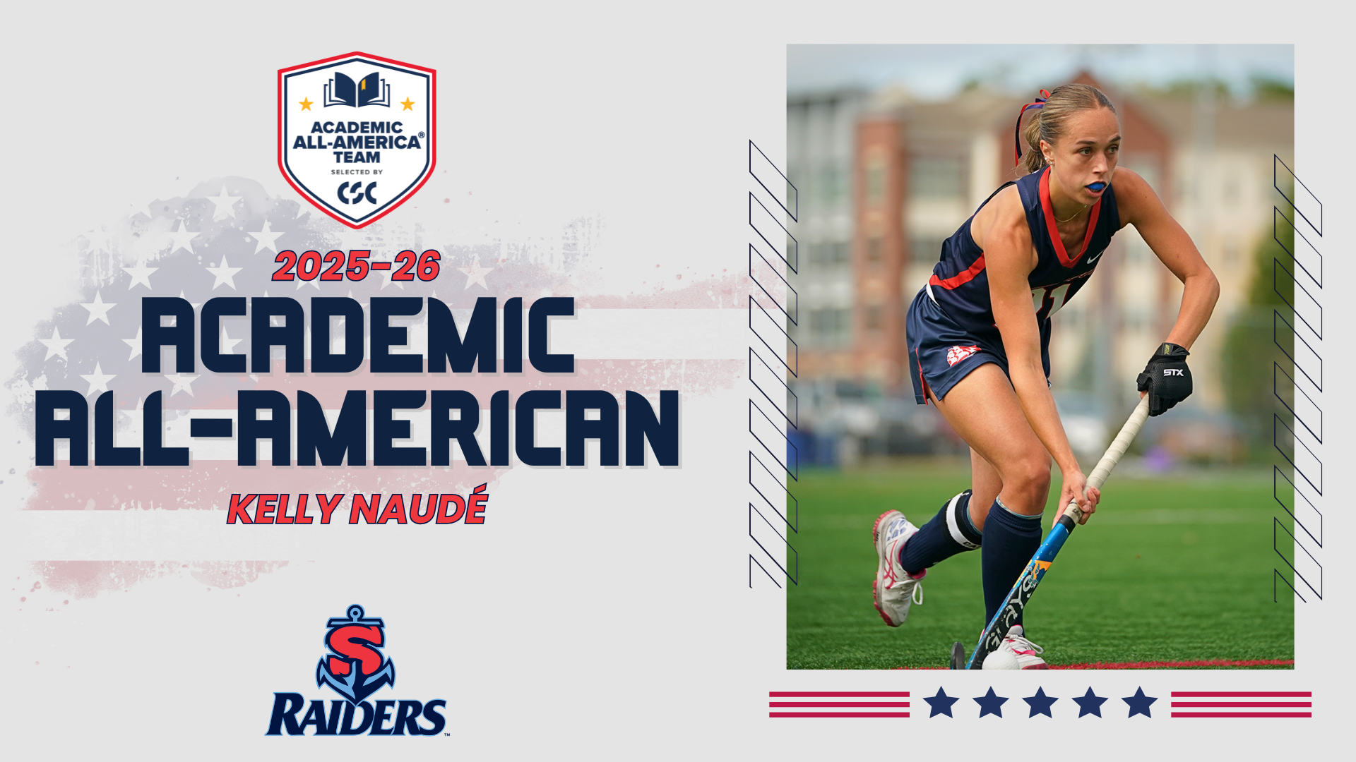 A graphic to show that Kelly Naude earned Academic All-America Third Team honors in 2025-26