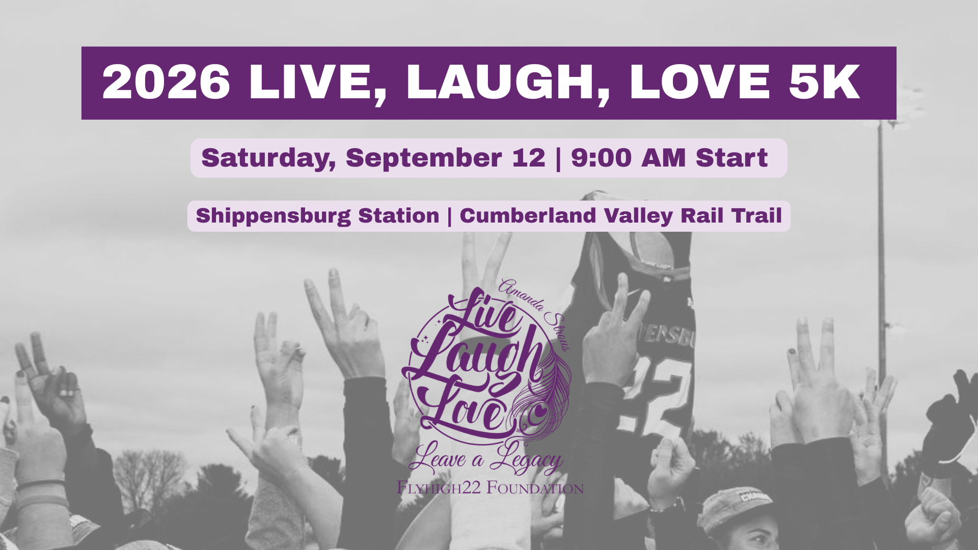 A flyer for the 2026 Amanda Strous Fly High 22 Foundation Live Laugh Love 5K