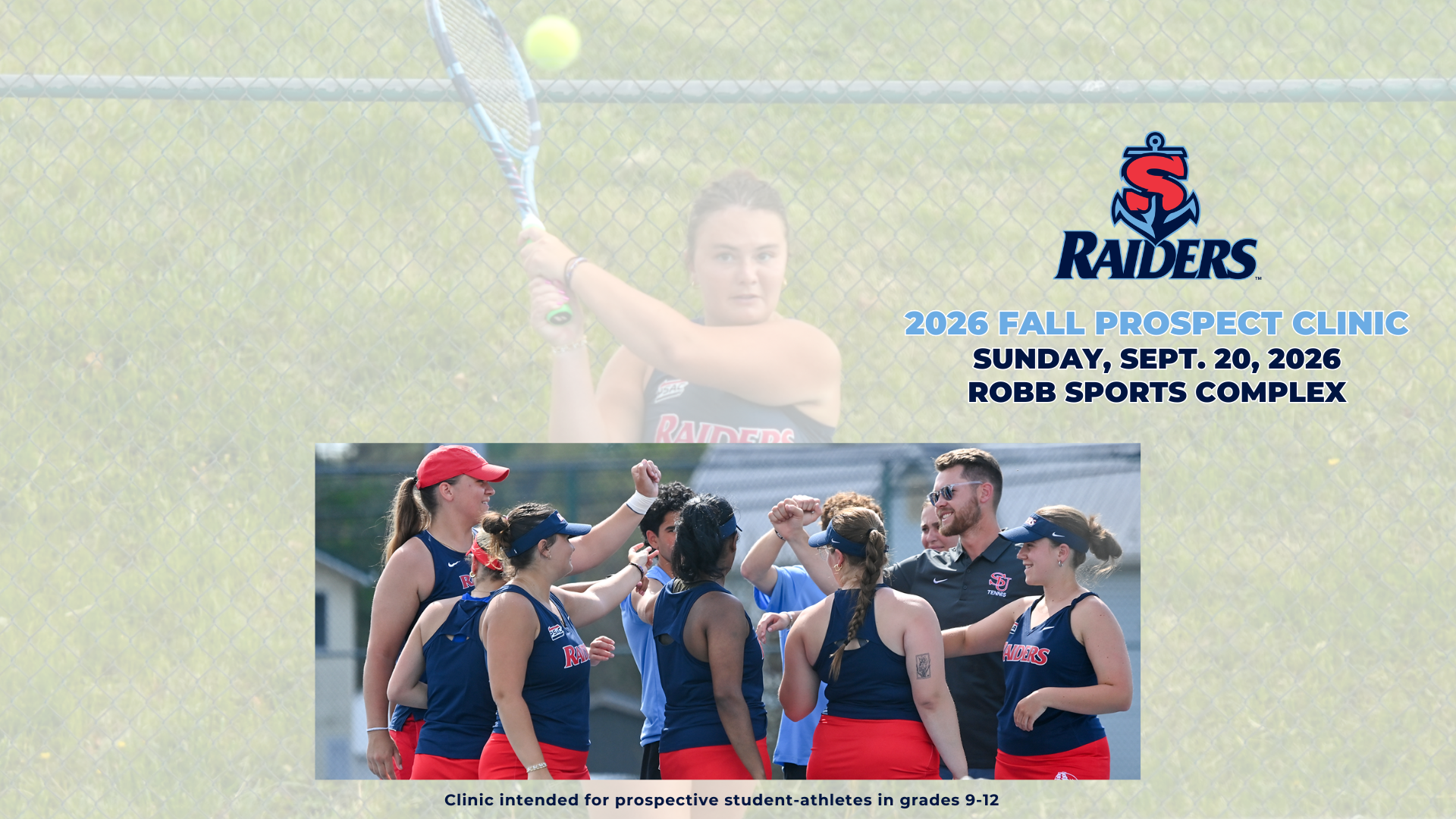 A graphic showing that tennis will be hosting a Fall clinic on Sept. 20, 2026