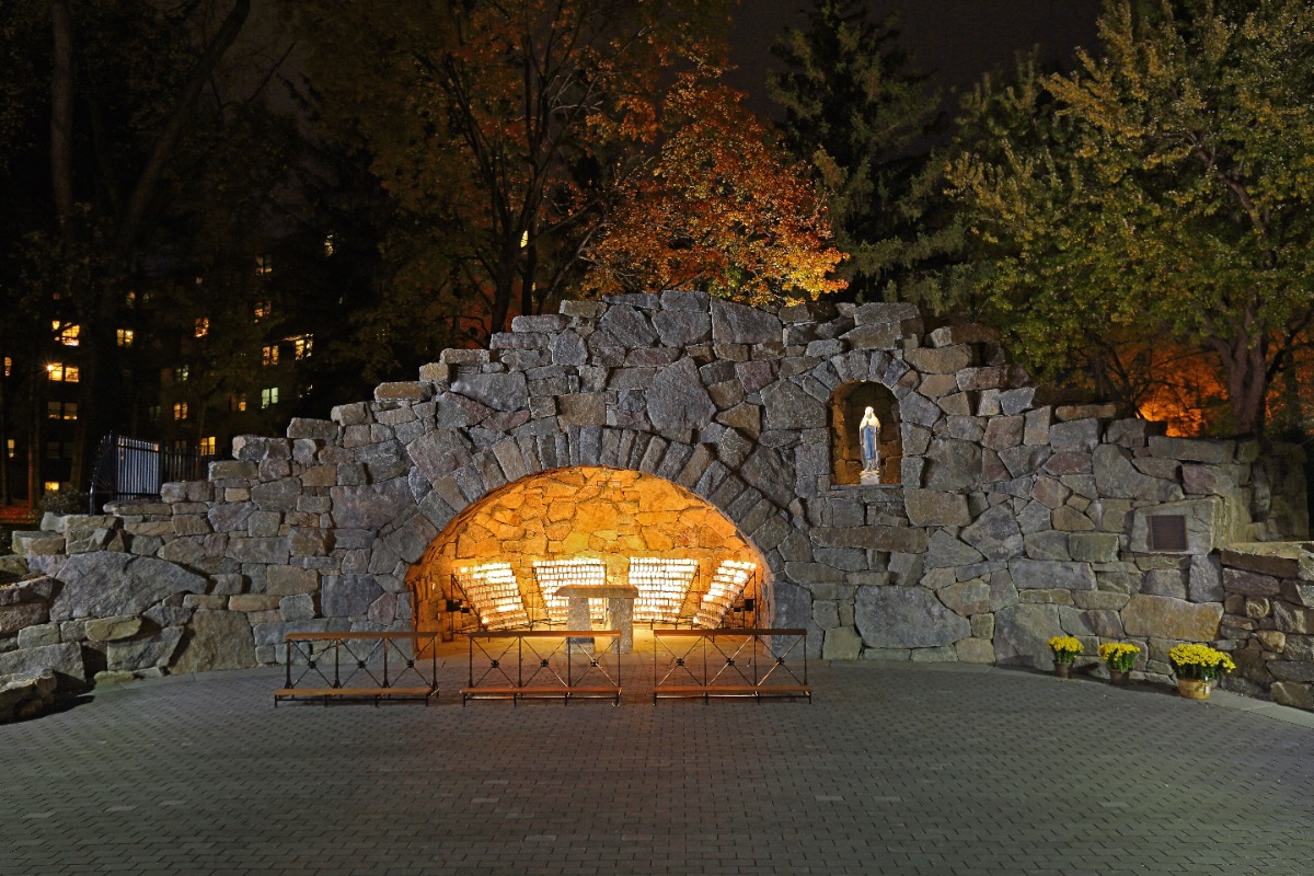 Siena College campus grotto night