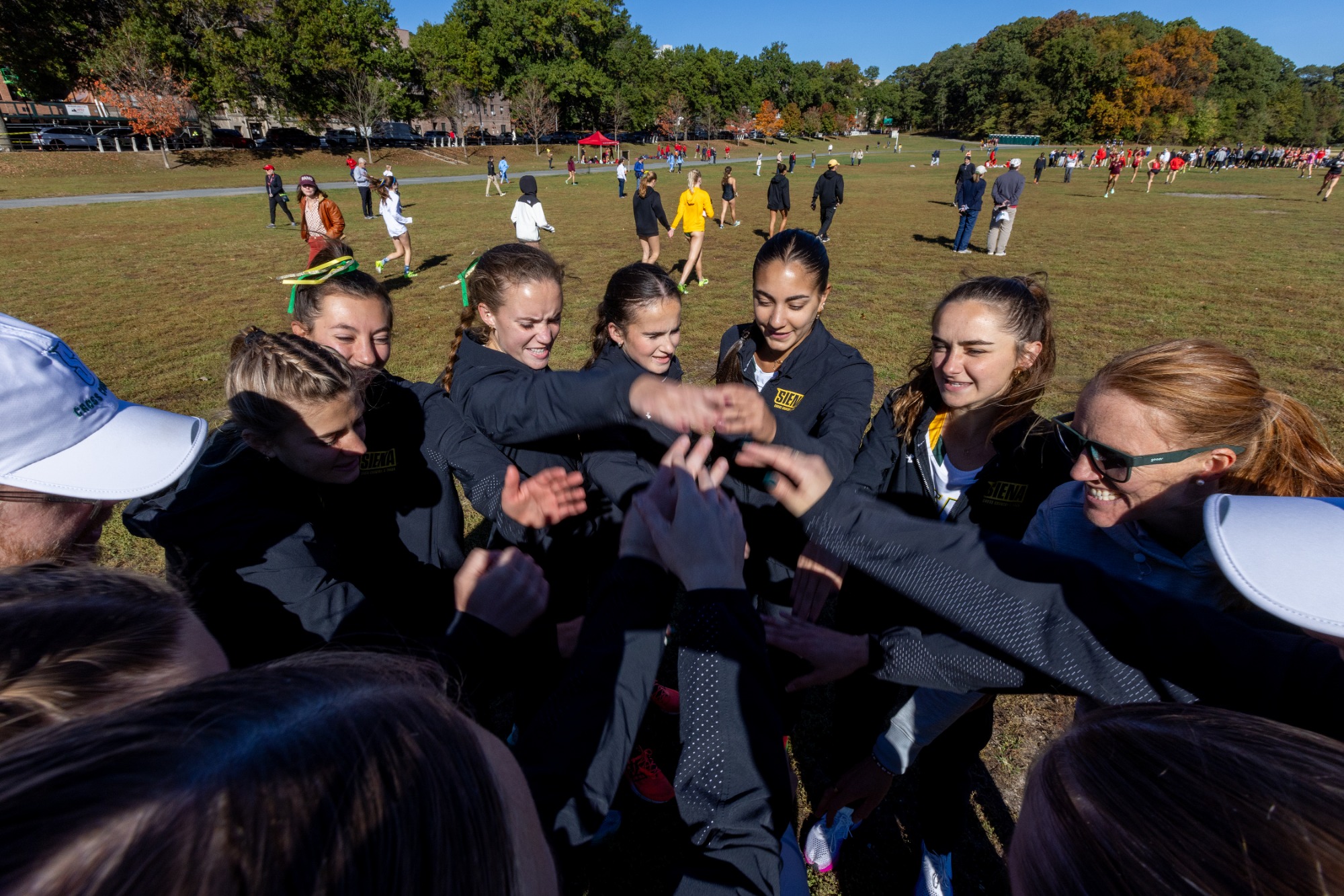 women's team huddle