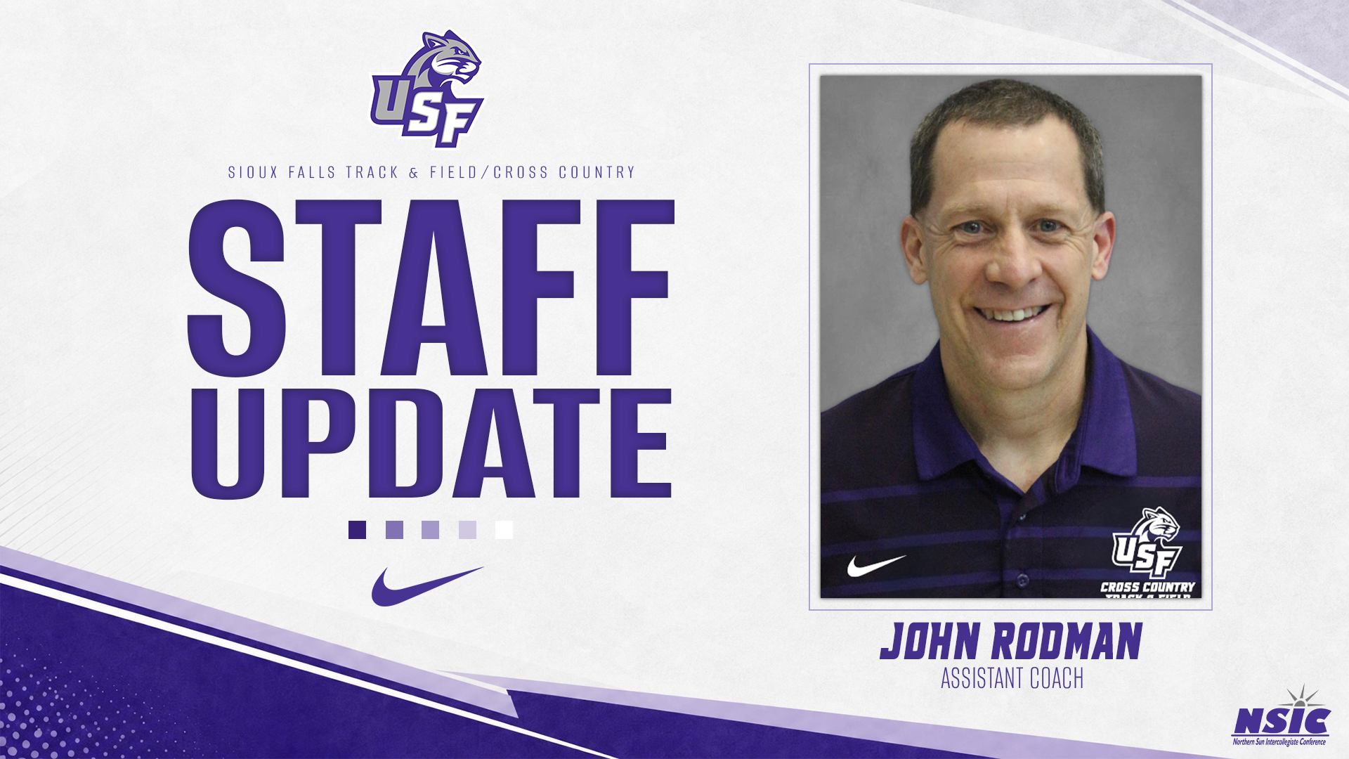 John Rodman staff update graphic for distance coach of USF Track & Field/Cross Country