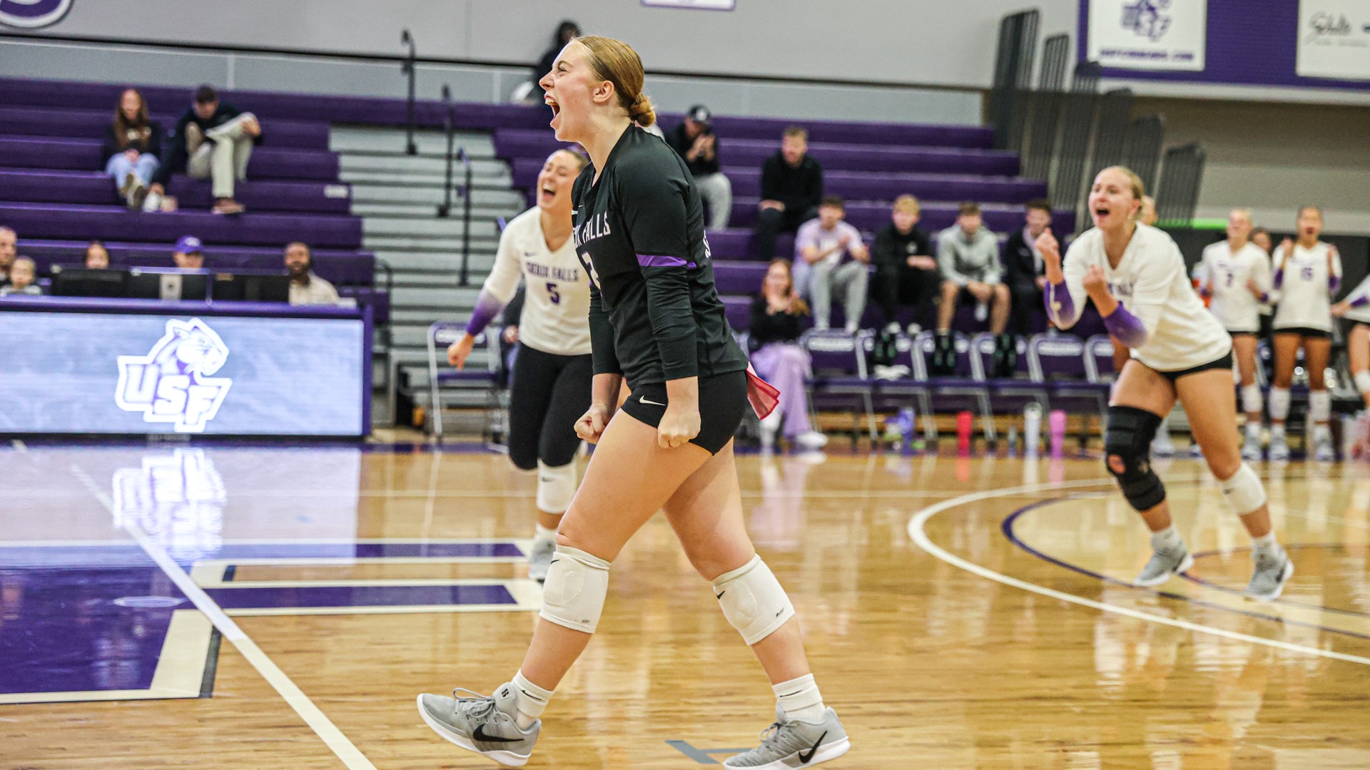 Maci Lerseth celebrates following a point against SCSU
