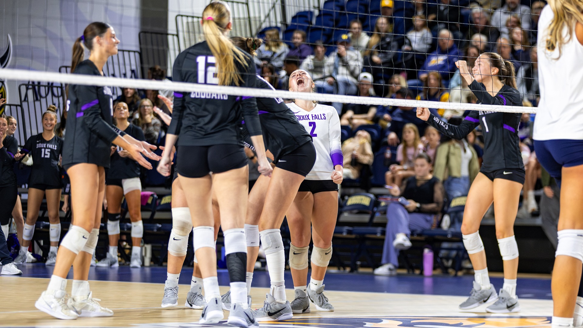 Maci Lerseth and USF Volleyball Celebrate win over Augustana