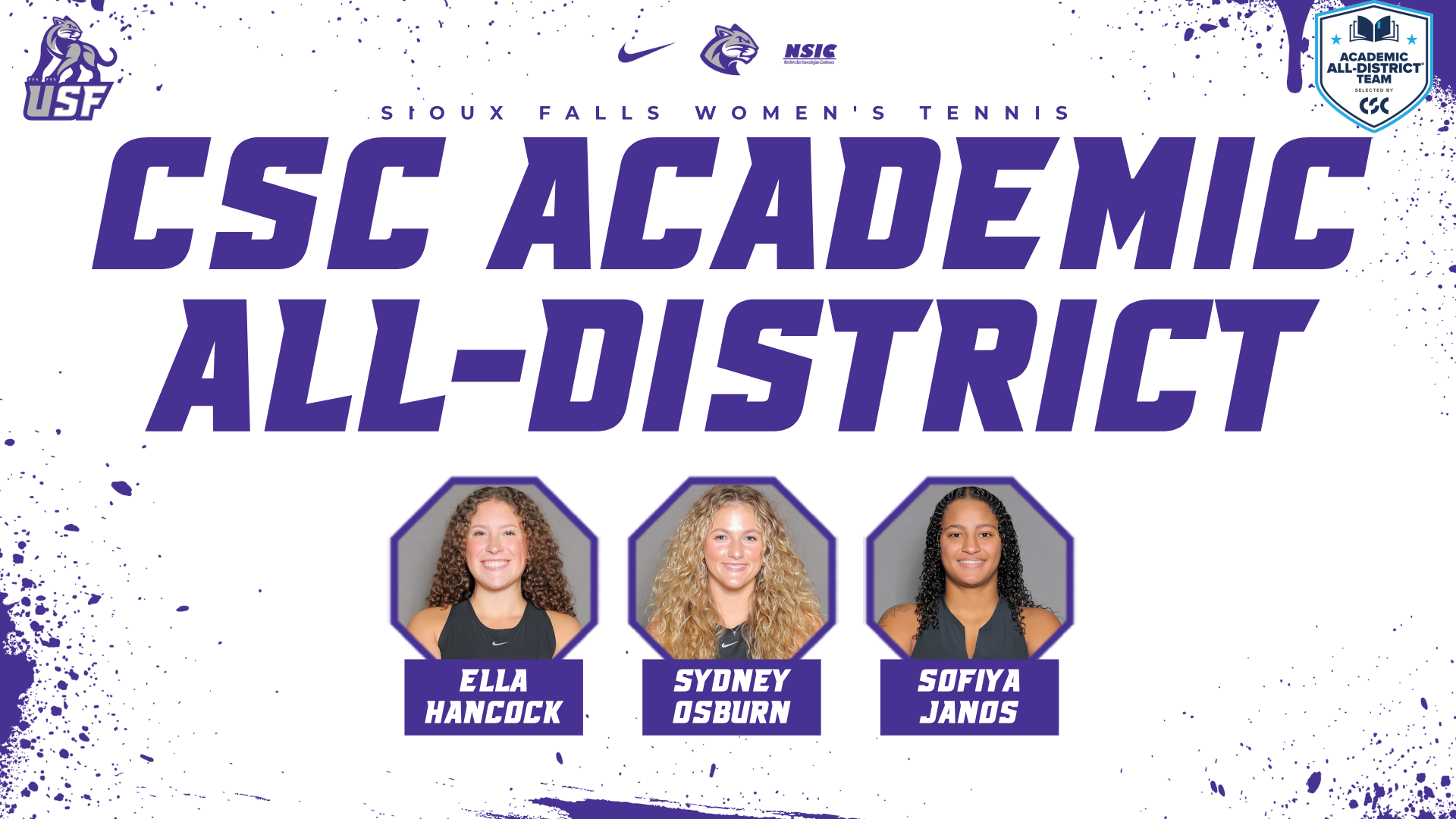 Ella Hancock, Sydney Osburn, and Sofiya Janos earn CSC Academic All-District Honors
