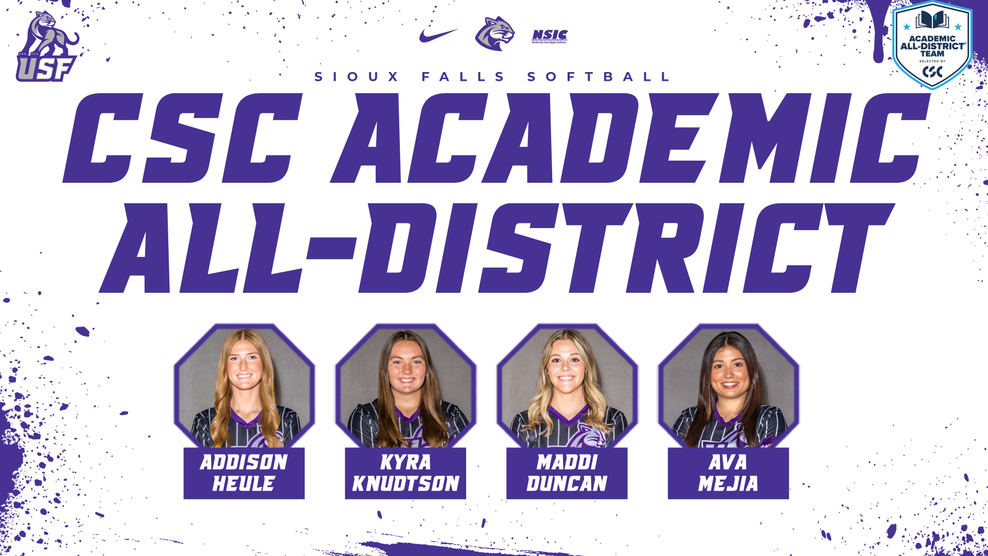 Addison Heule, Kyra Knudtson, Maddi Duncan, and Ava Mejia earn CSC Academic All-District honors
