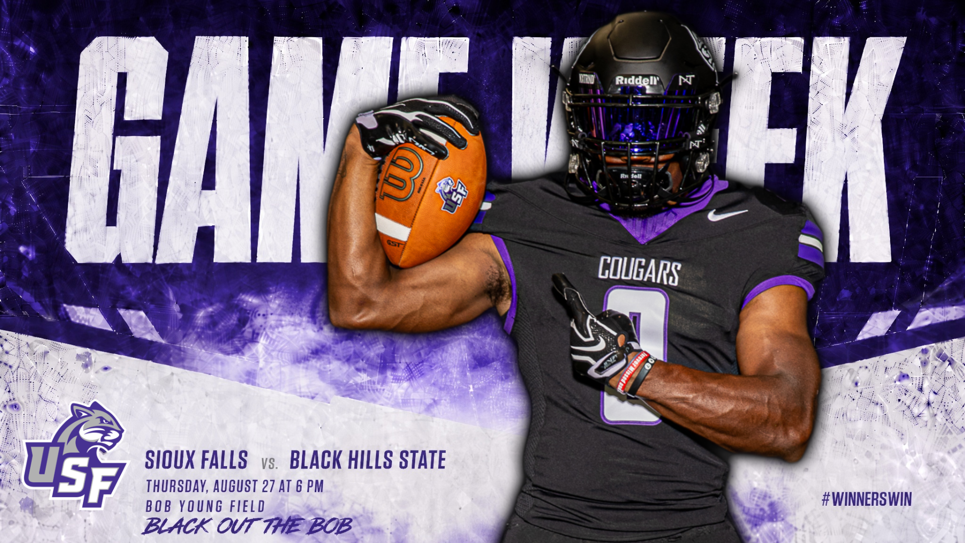 Game Week graphic for USF Football announcing game on August 27th at Bob Young Field.