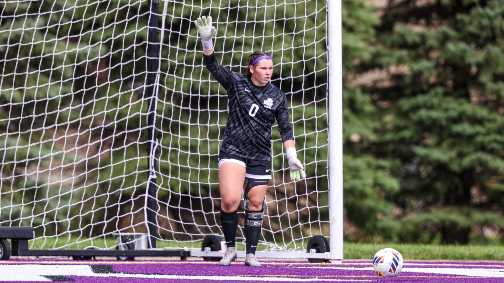 Delani Daubman delivers a goal kick against Minnesota Duluth