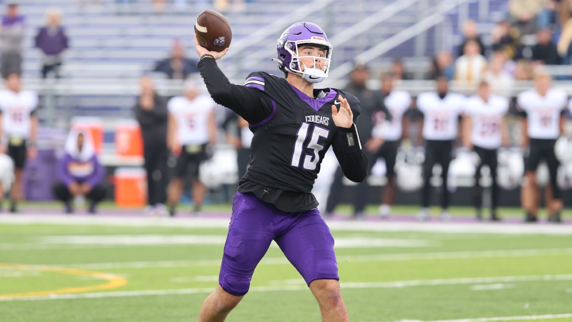 USF Football quarterback Bennett Brueck makes a pass against No. 3 Minnesota State