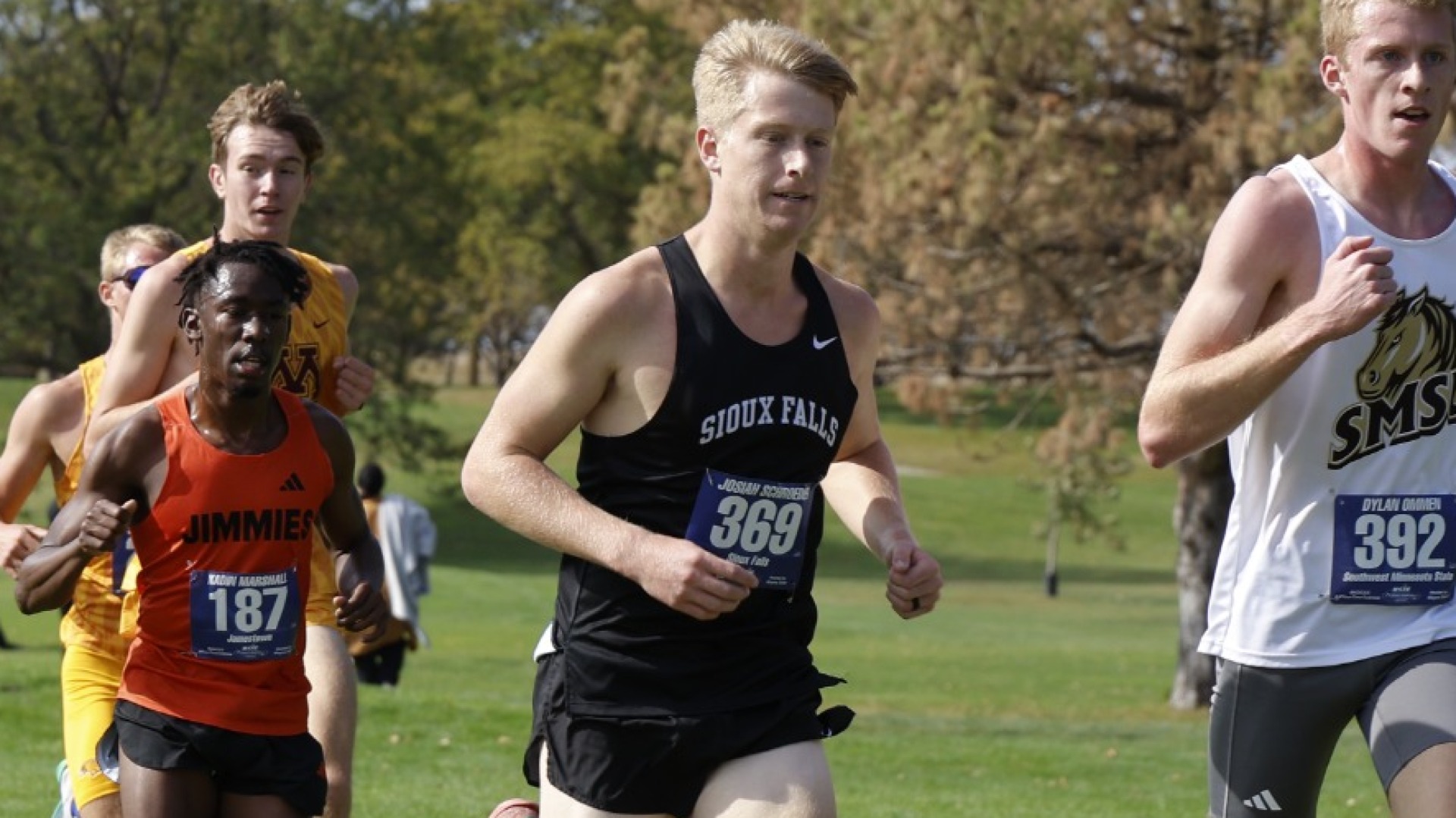 Josiah Schroeder running at the 2025 NCAA Cross Country Regionals