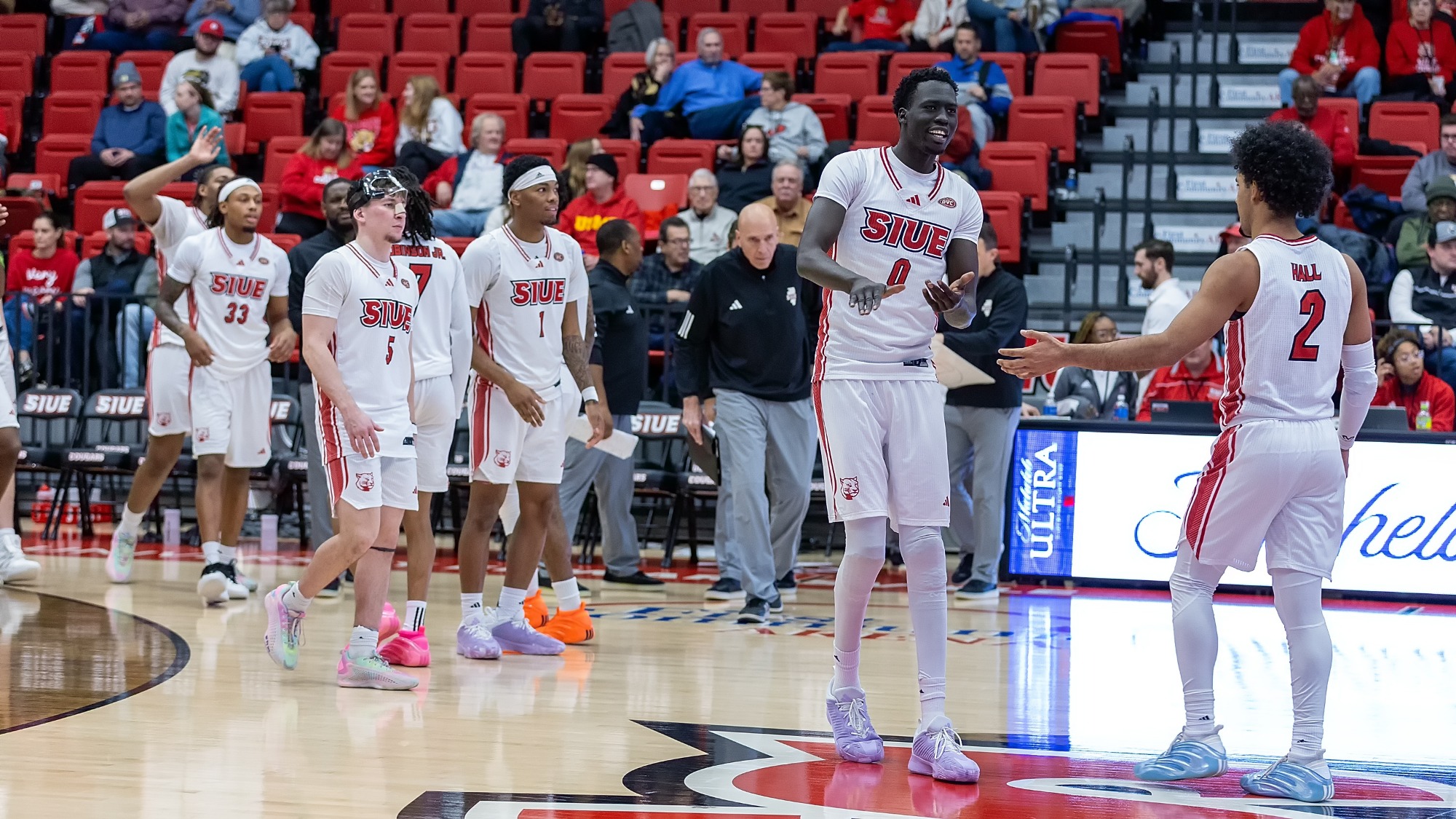MBB Men’s Basketball vs  Eureka College 12-14-25: SIUE Cougars Men’s Basketball host the Eureka College Red Devils for a basketball game at the First Community Arena in the Vadalabene Center on the campus of Southern Illinois University Edwardsville, Sunday, December 14, 2025. (Photo: Scott Kane / SIUE Athletics)