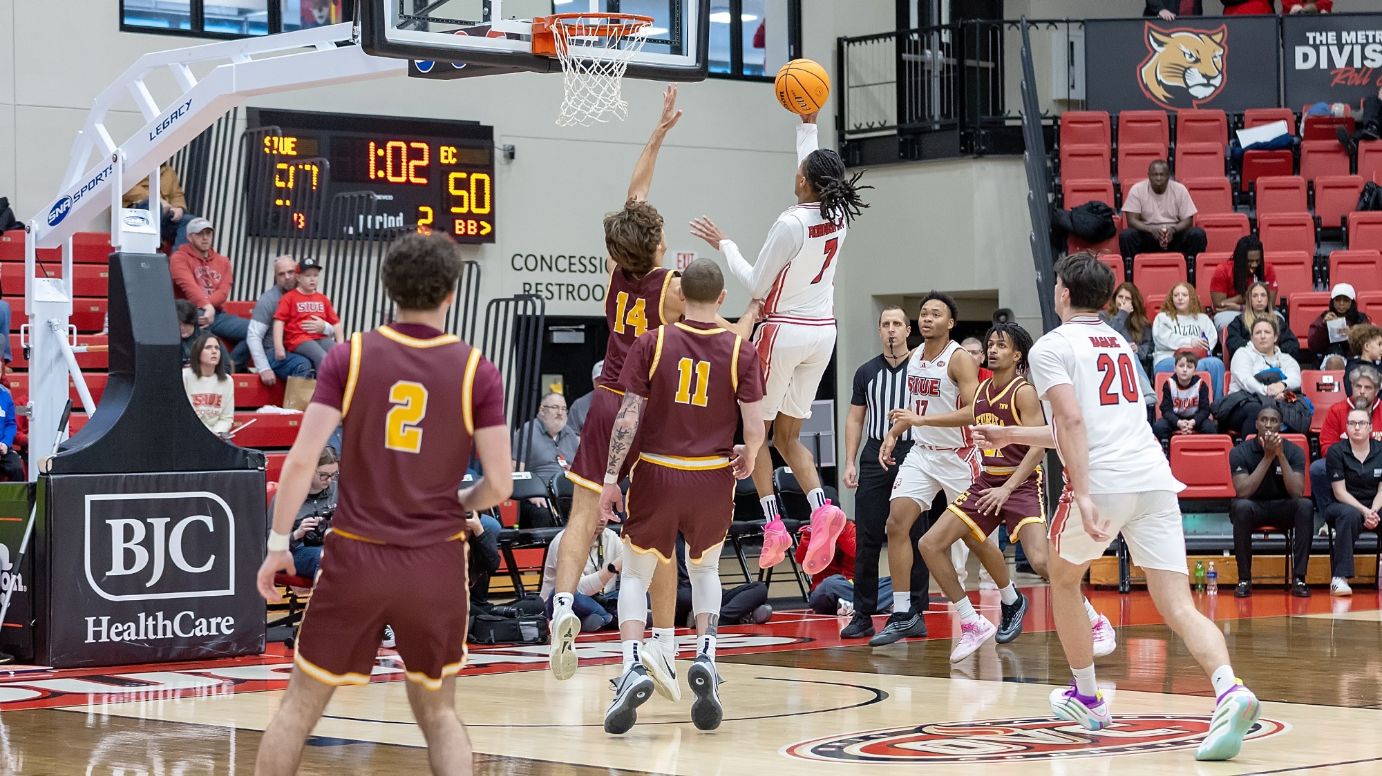 MBB Men’s Basketball vs  Eureka College 12-14-25: SIUE Cougars Men’s Basketball host the Eureka College Red Devils for a basketball game at the First Community Arena in the Vadalabene Center on the campus of Southern Illinois University Edwardsville, Sunday, December 14, 2025. (Photo: Scott Kane / SIUE Athletics)