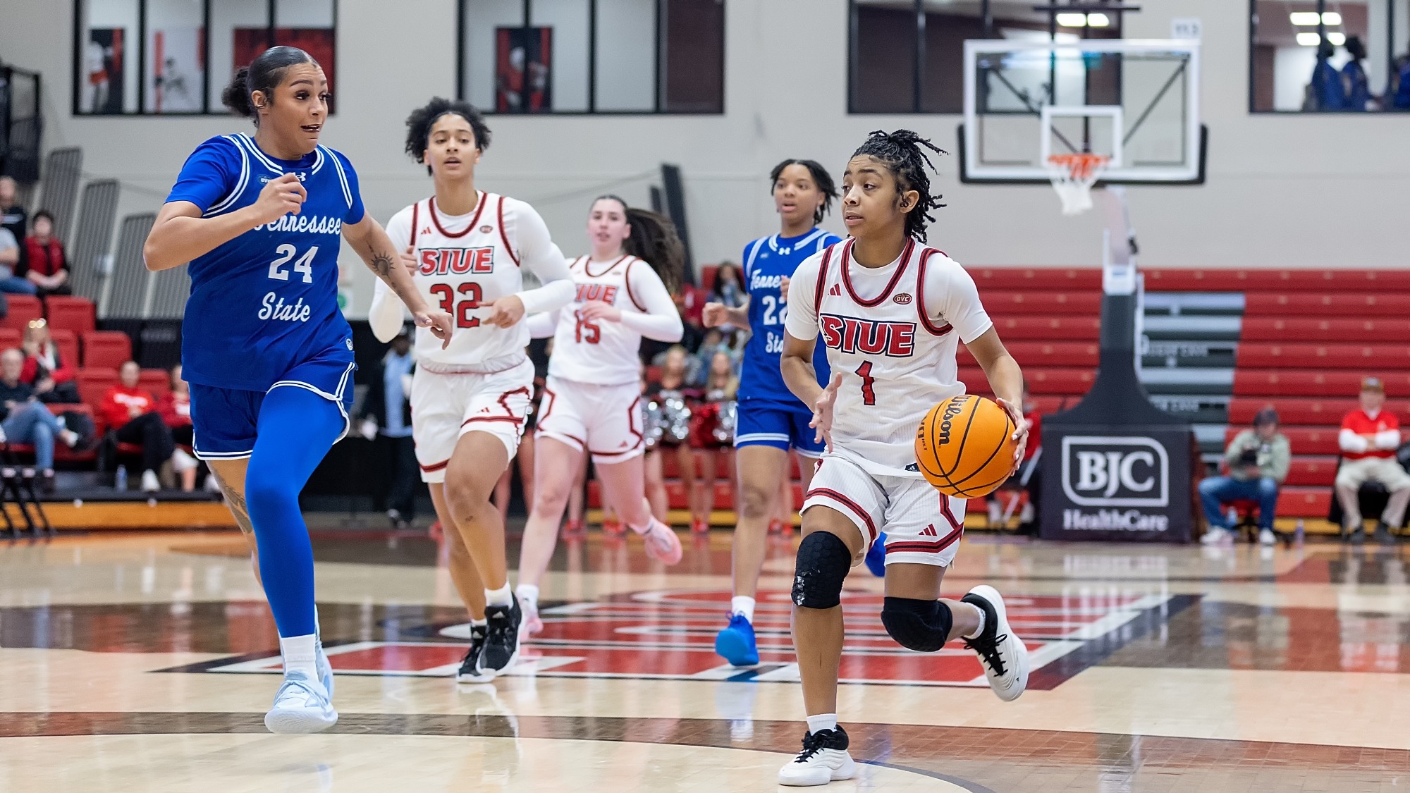 WBB Women’s Basketball v Tennessee State 01-22-26:SIUE Cougars women’s basketball host the Tennessee State Tigers for a basketball game at the First Community Arena in the Vadalabene Center Thursday, January 22, 2026 on the campus of Southern Illinois University Edwardsville. (Photo: Scott Kane / SIUE Athletics)