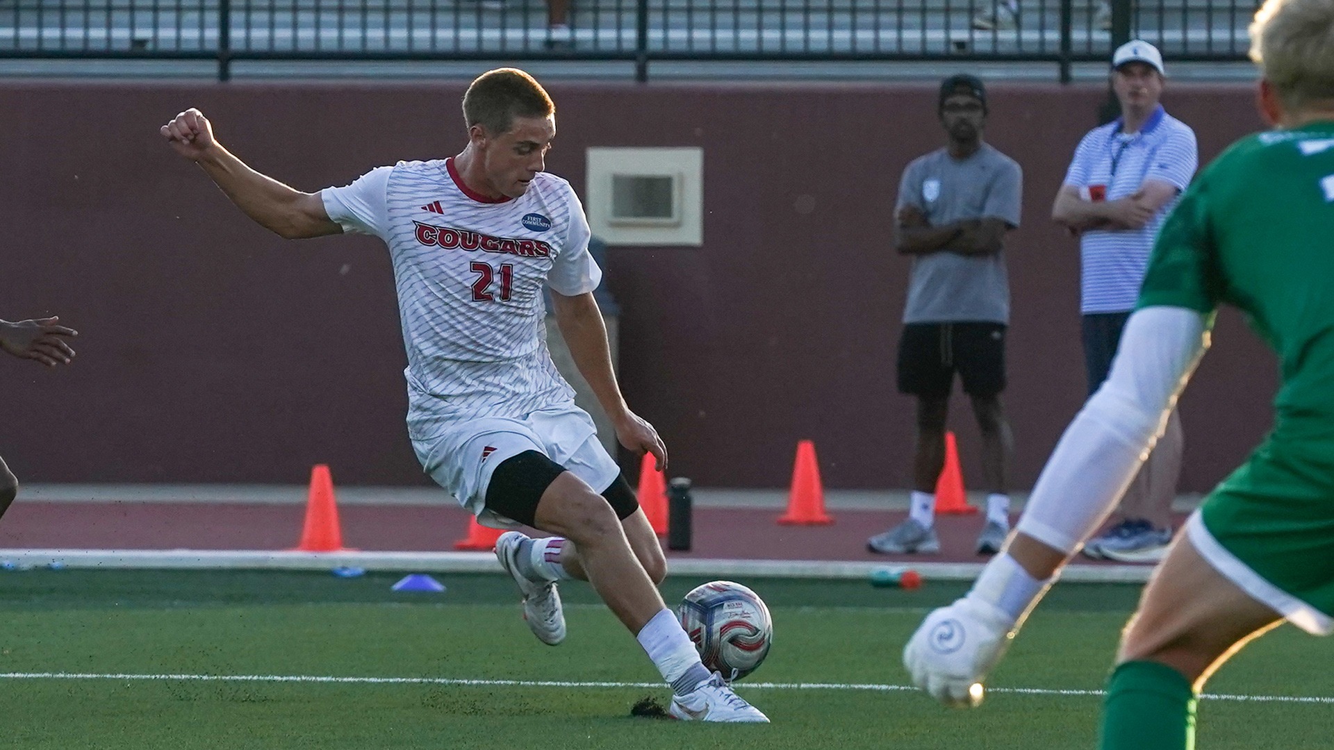 Ryley Gibbs lines up a shot against Saint Louis