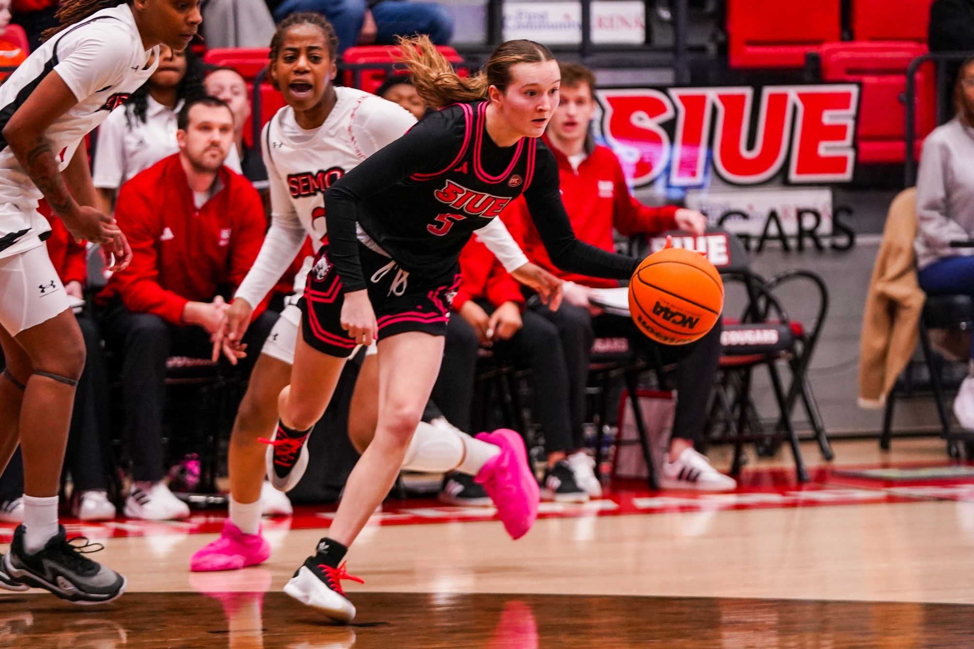 Ava Gugliuzza Driving to the hoop agaisnt SEMO feb. 12