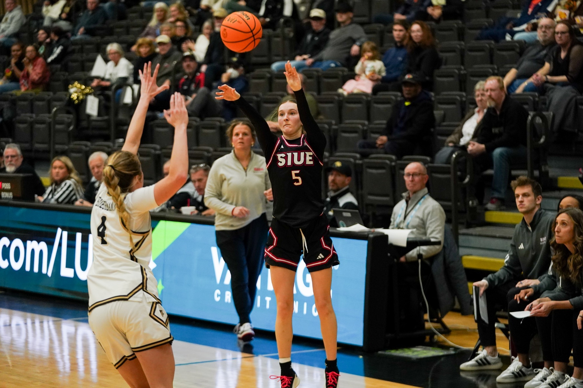Ava Gugliuzza shooting a three-pointer against Lindenwood 2/3/26