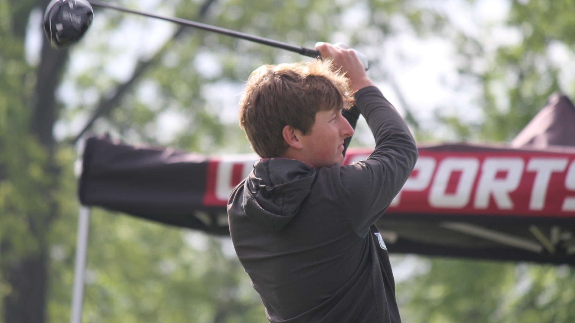Preston Bily tees off at the 2026 OVC tournament