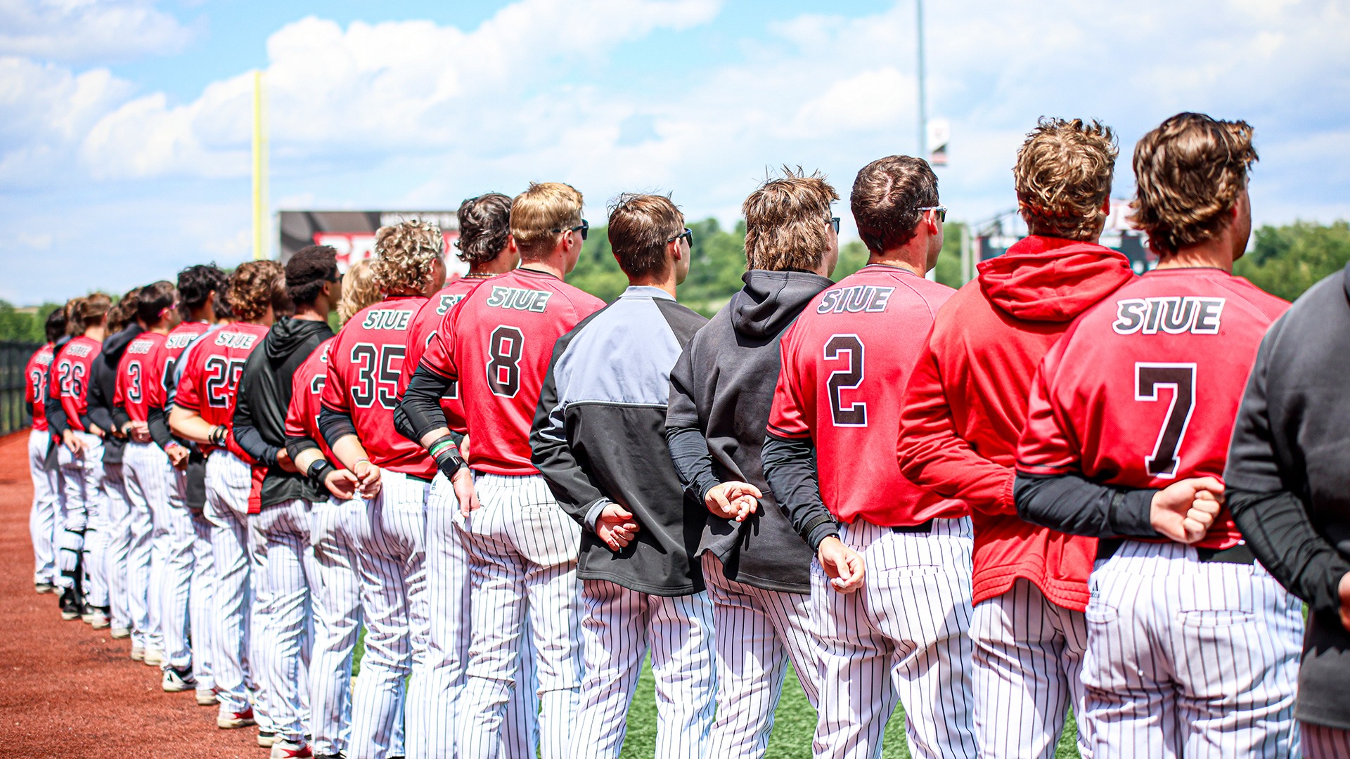 SIUE baseball stands for the national anthem