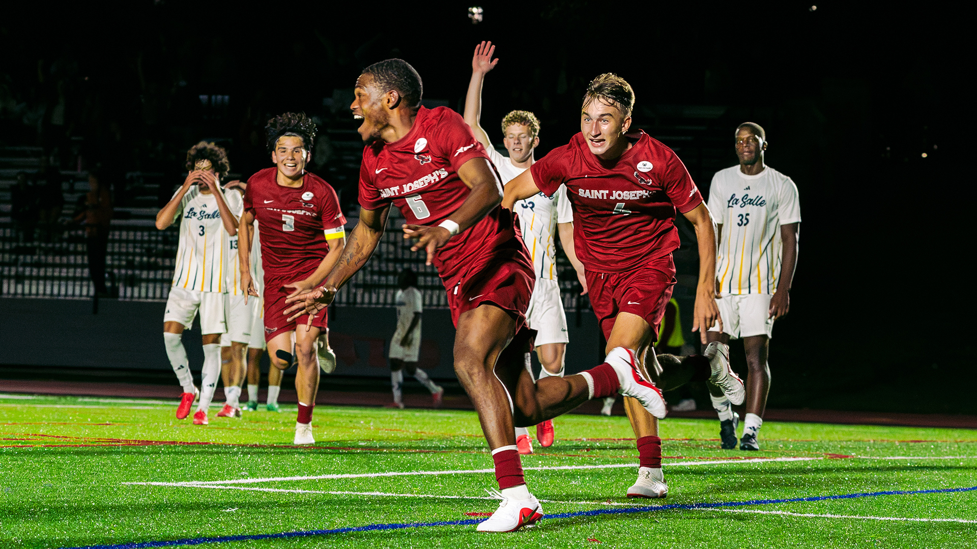 Rob Myrick celebrates his late equalizer for the Hawks.