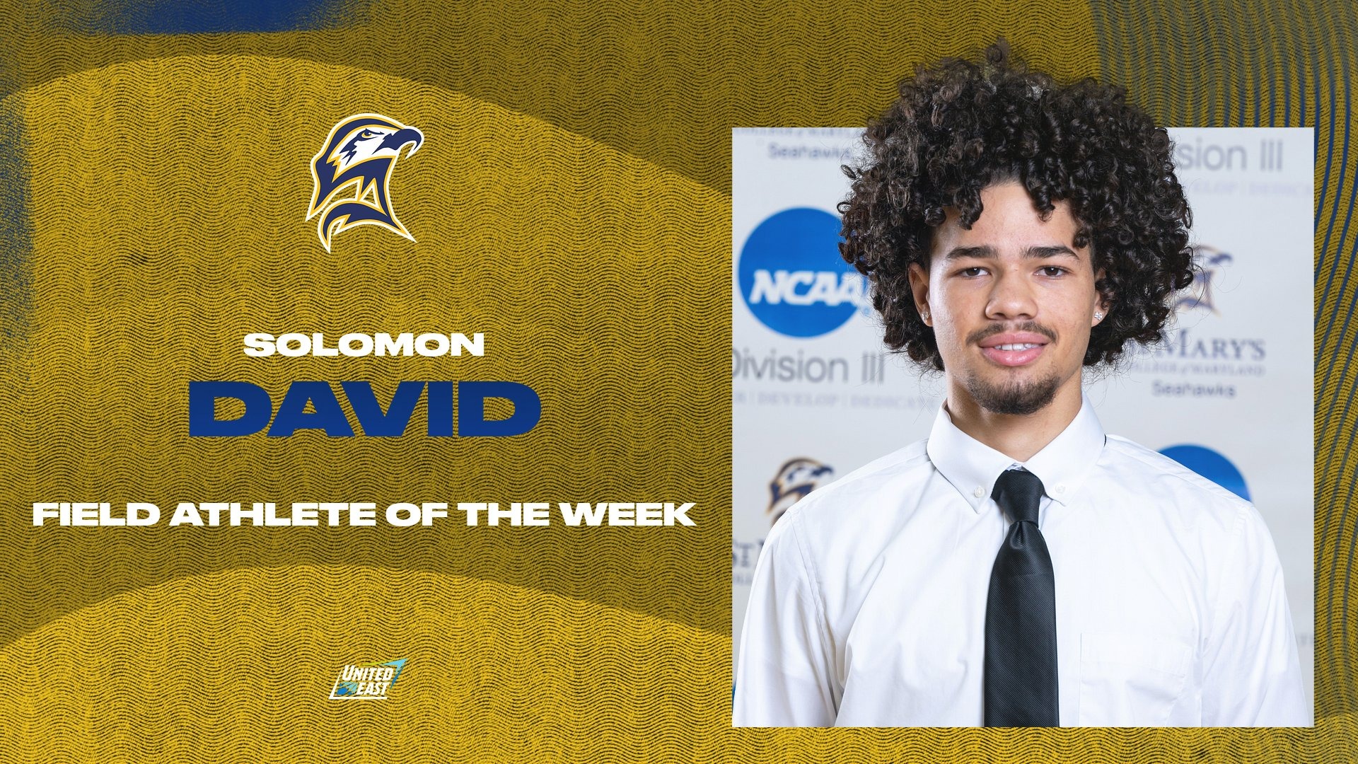 Cutout of Solomon David headshot on gold background with text to left of photo