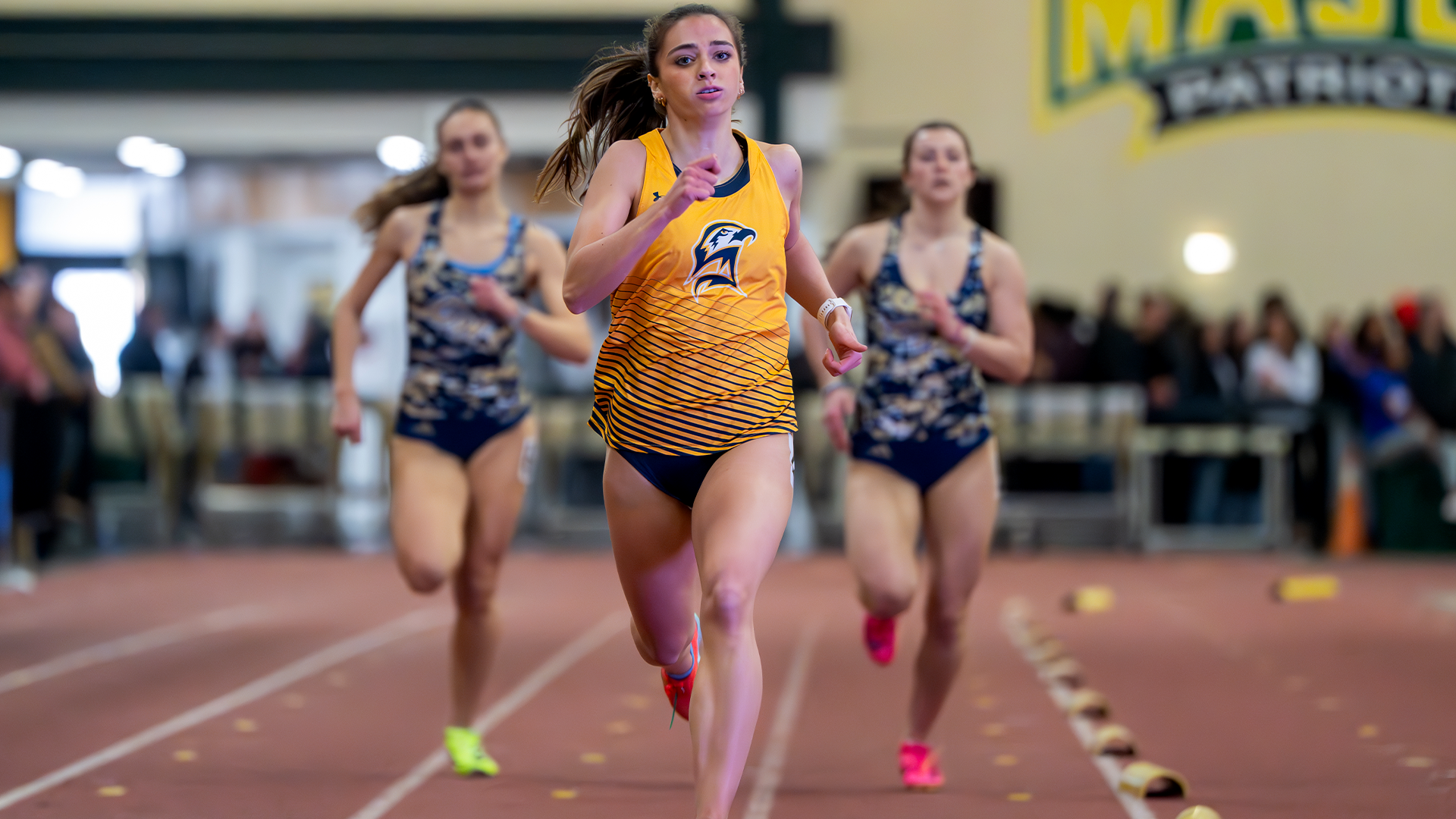 Avery Arizzi running down the track at the Patriot Games on January 31, 2026