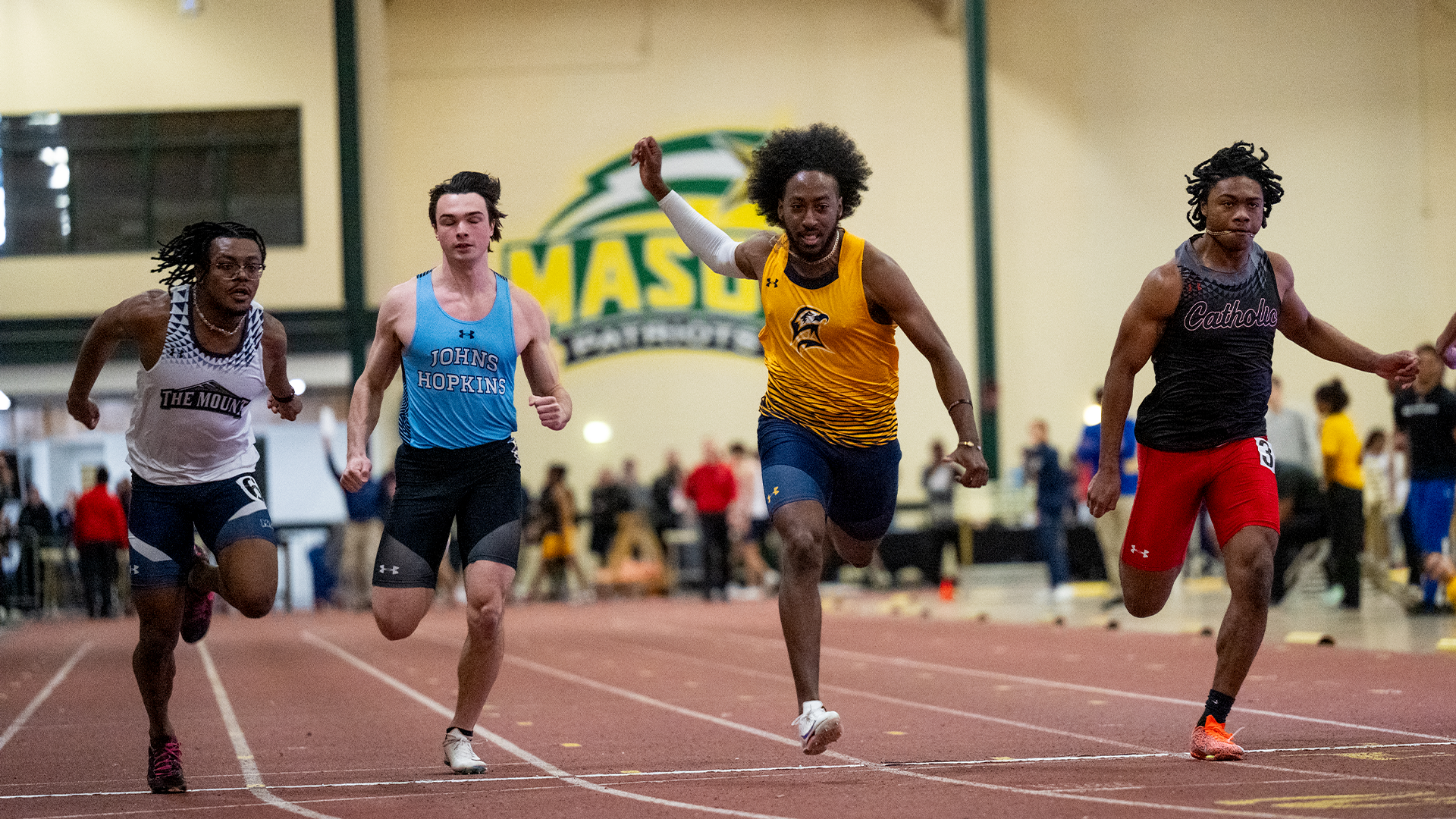 Nick Haylock crossing the finishing line at the Patriot Games on Jan. 31, 2026