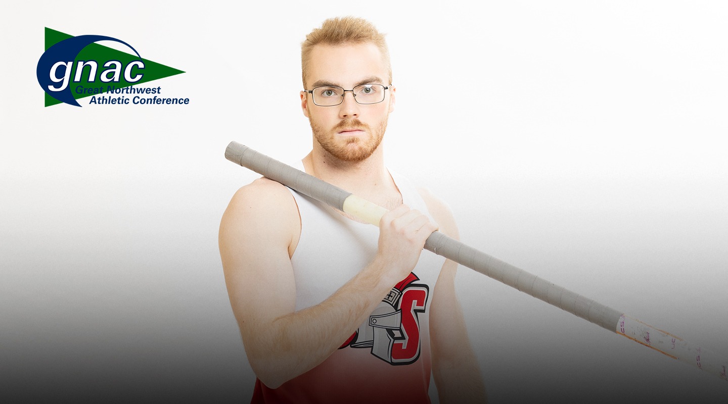 An action shot of Ryan Doidge with a GNAC logo in the top left of the photo