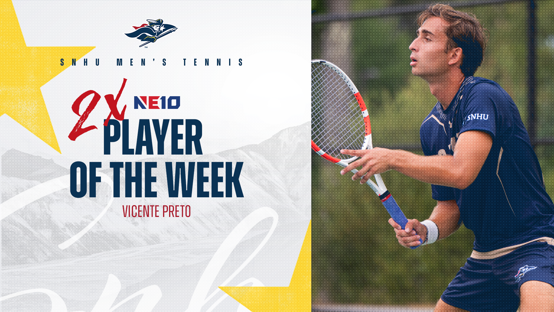 Vicente Preto, NE10 Men's Tennis Player of the Week graphic