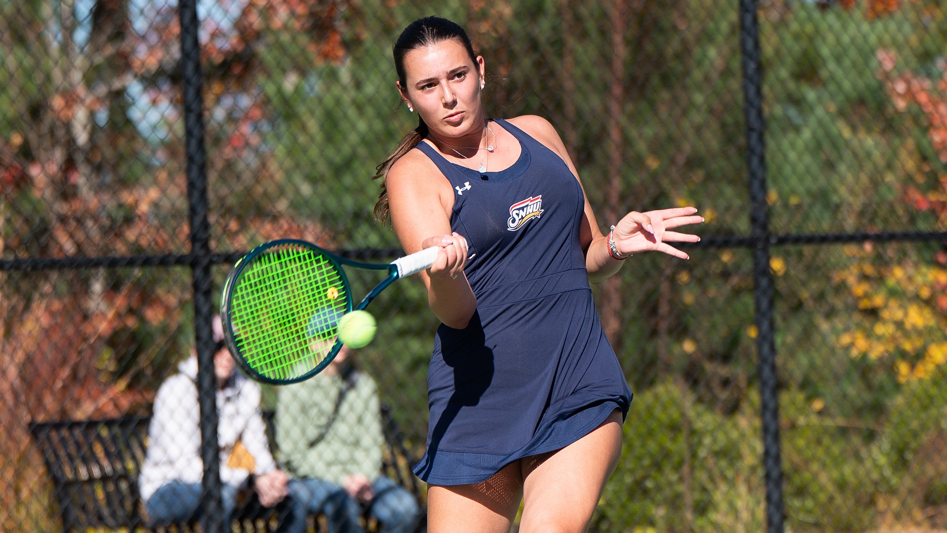 Dajana Abadzic hitting a forehand shot