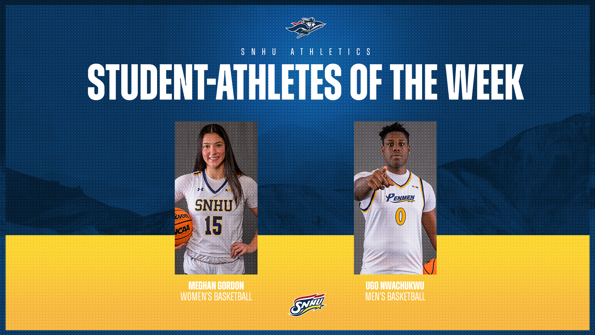 Meghan Gordon and Ugo Nwachukwu, SNHU Student-Athletes of the Week graphic