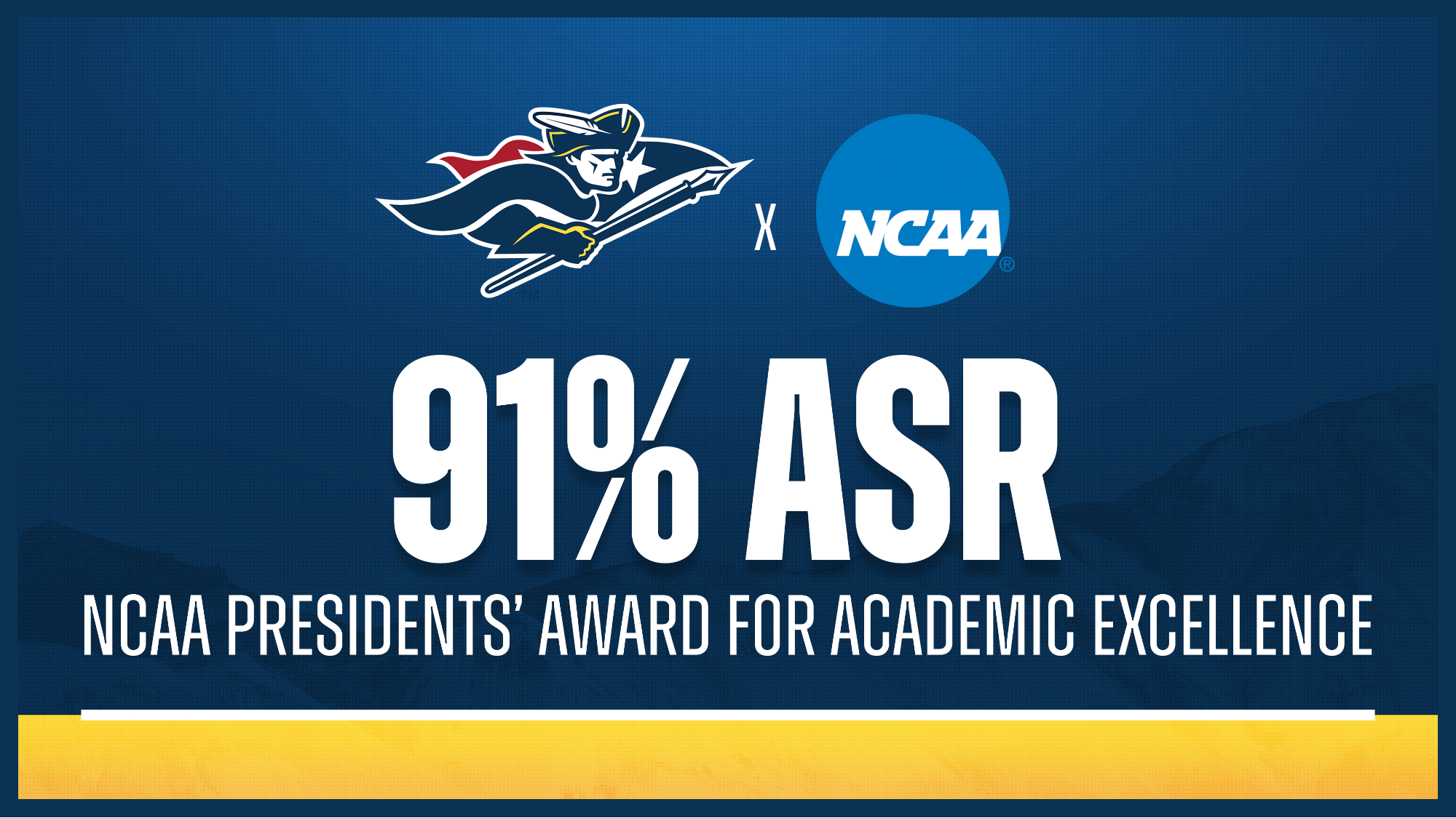 NCAA Presidents' Award for Academic Excellence graphic; SNHU and NCAA logos, SNHU 91 percent ASR is tied for 28th in the nation