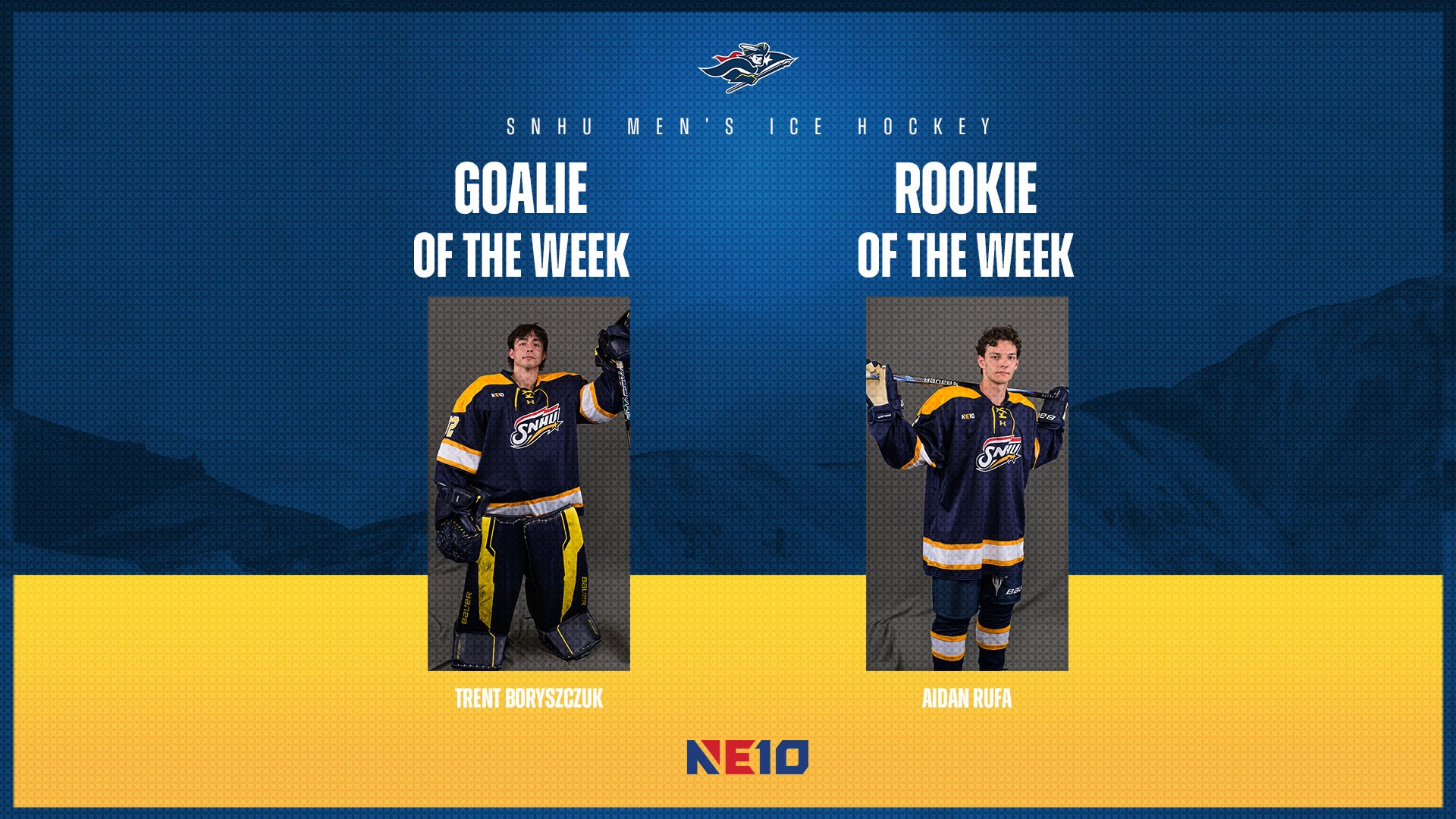 Ice Hockey Earns Two Weekly Awards - Aidan Rufa (Rookie) and Trent Boryszczuk (Goalie)