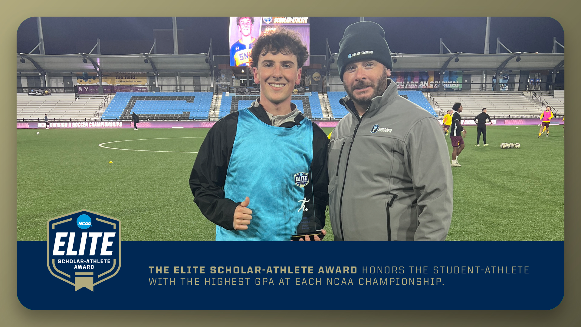 SNHU men's soccer, Jack Toolin; NCAA Elite Scholar-Athlete award graphic