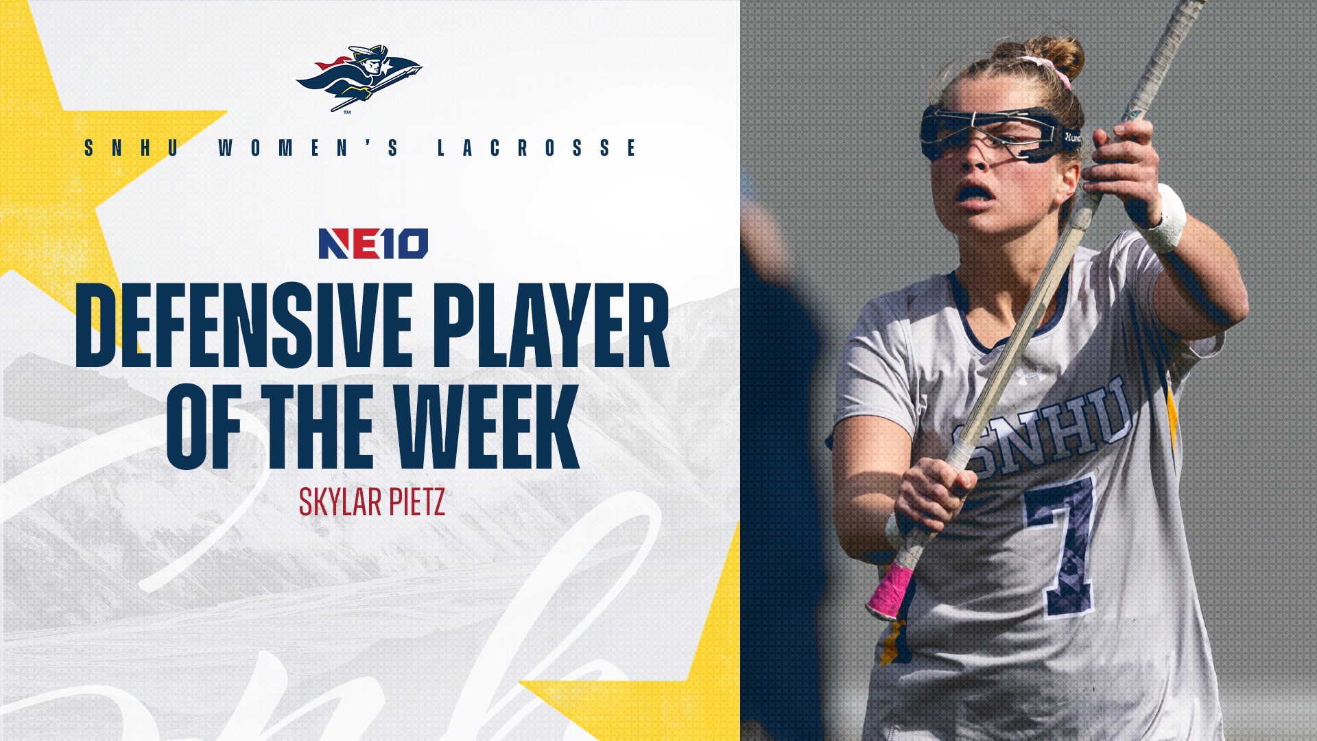 Skylar Pietz, NE10 Defensive Player of the Week graphic