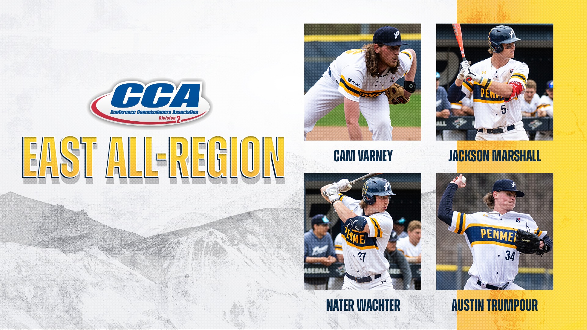 D2CCA East All-Region graphic; Cam Varney, Jackson Marshall, Nater Wachter, Austin Trumpour