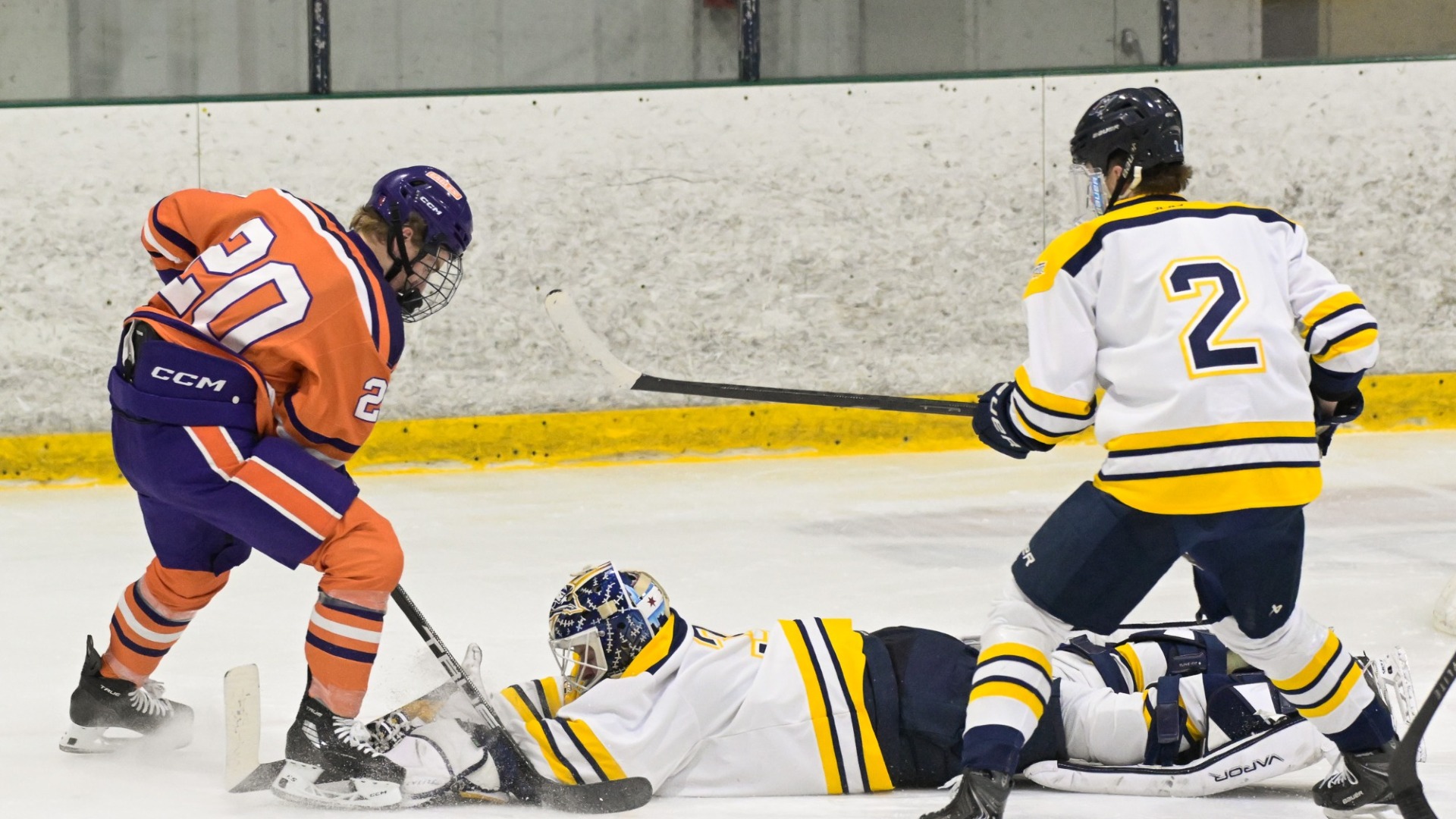 Darby McCarthy plays some defense for ice hockey