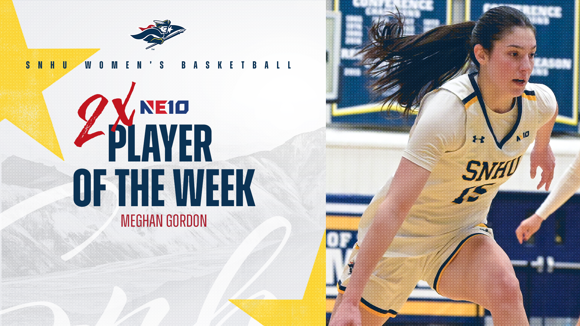 Meghan Gordon, NE10 Women's Basketball Player of the Week graphic