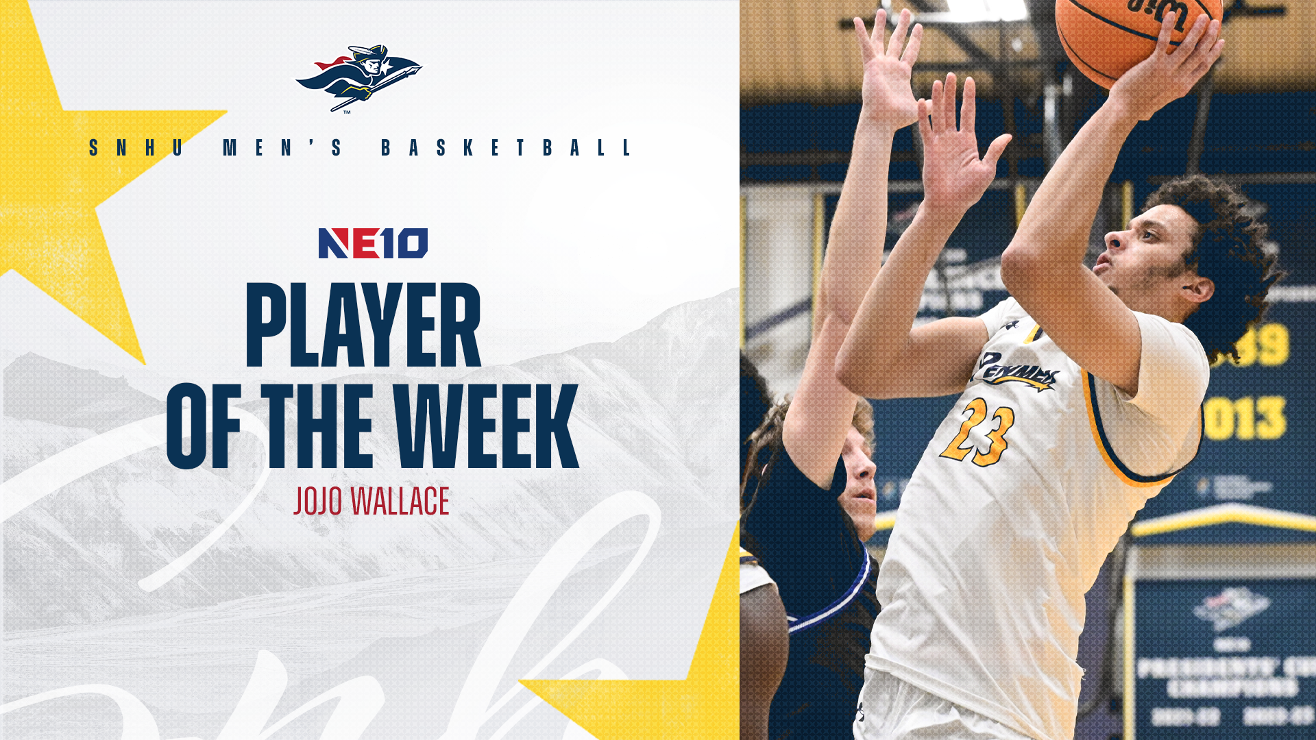 Jojo Wallace, NE10 Men's Basketball Player of the Week graphic